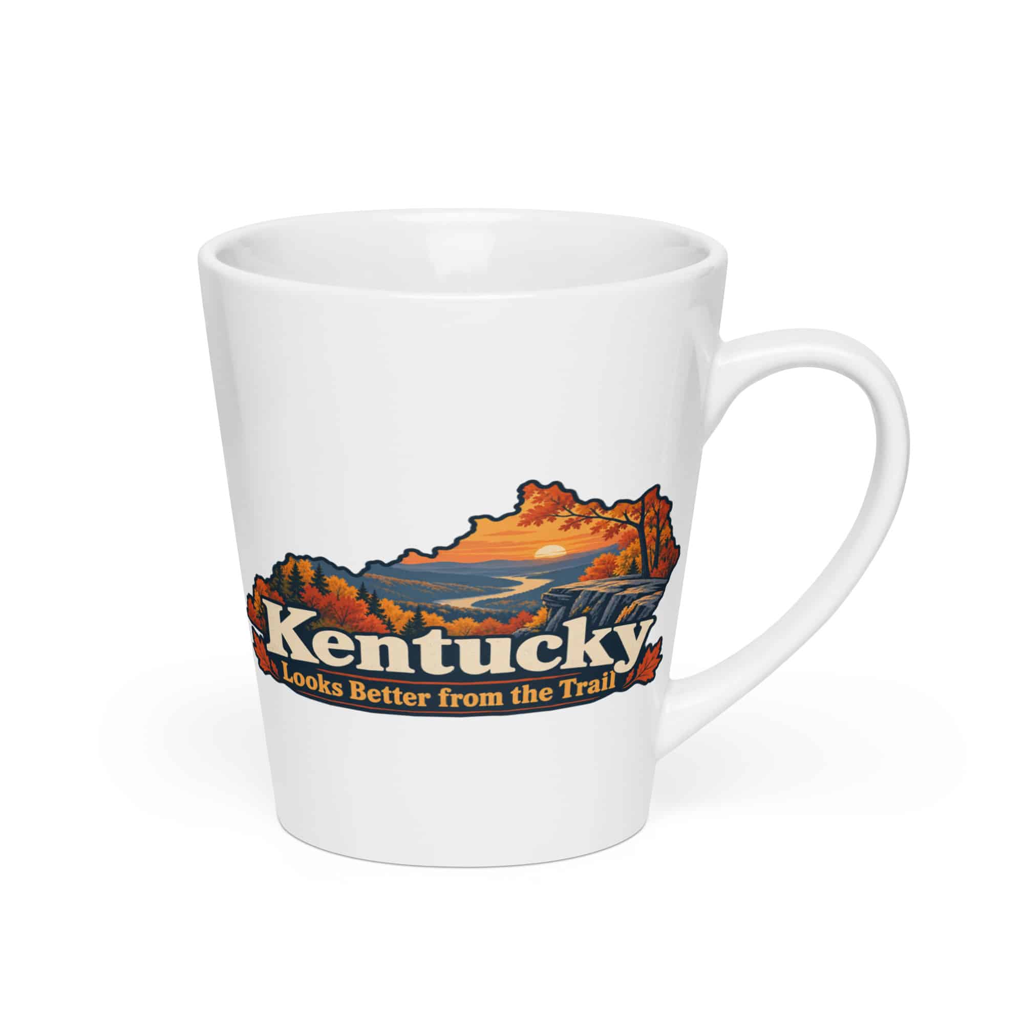 Kentucky Latte Mug: Autumn woodland, Colorful Kentucky Silhouette