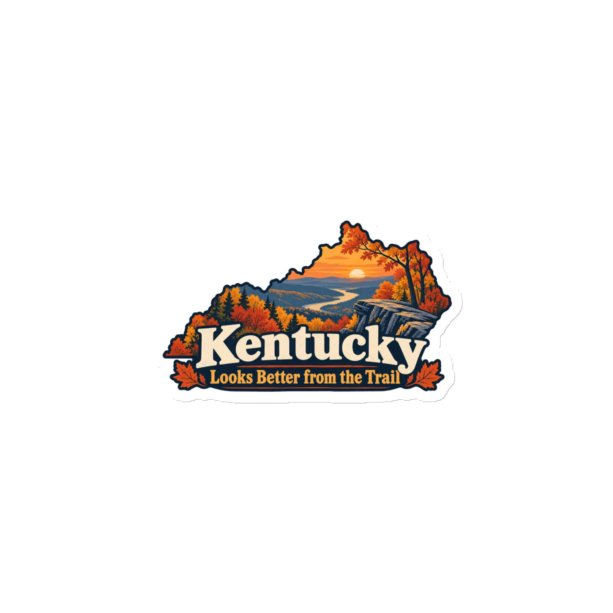 Kentucky Die-Cut Magnet: Autumn woodland, Colorful Kentucky Silhouette