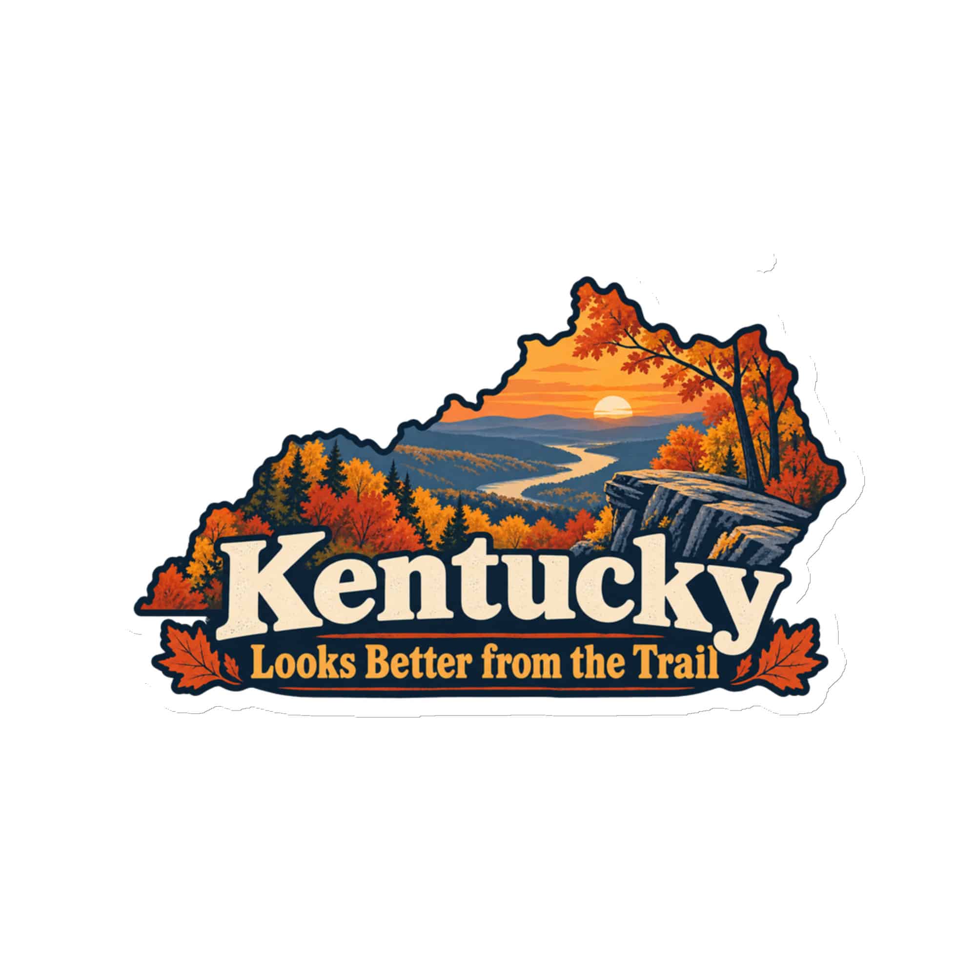 Kentucky Die-Cut Magnet: Autumn woodland, Colorful Kentucky Silhouette