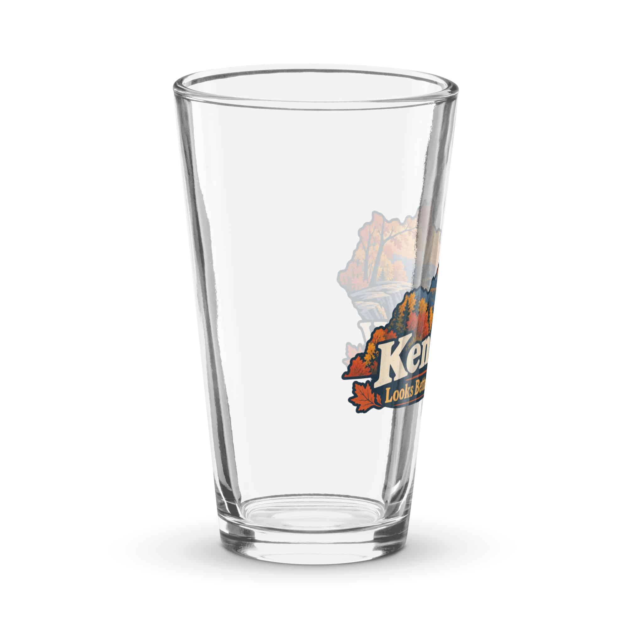 Kentucky Pint Glass: Autumn woodland, Colorful Kentucky Silhouette