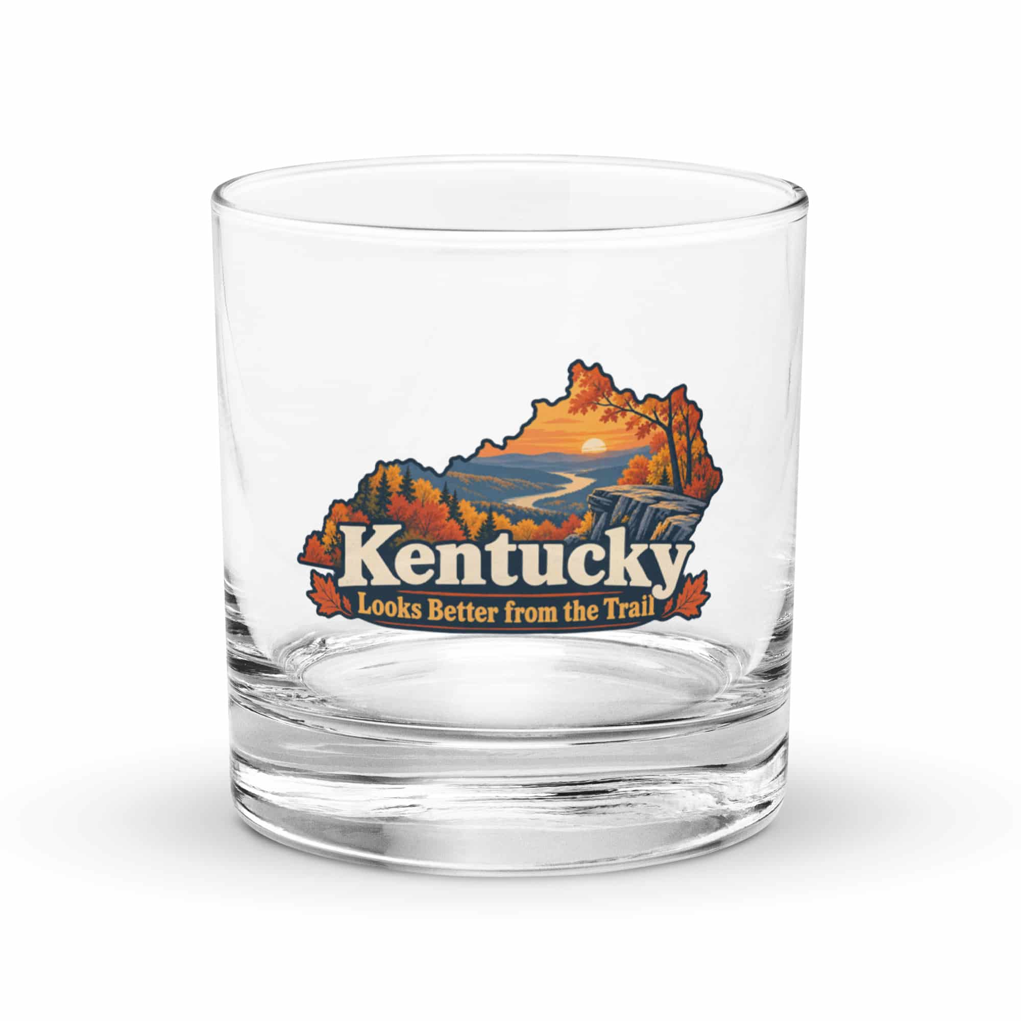 Kentucky Rocks Glass: Autumn woodland, Colorful Kentucky Silhouette