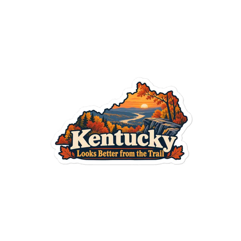 Kentucky Vinyl Sticker: Autumn woodland, Colorful Kentucky Silhouette