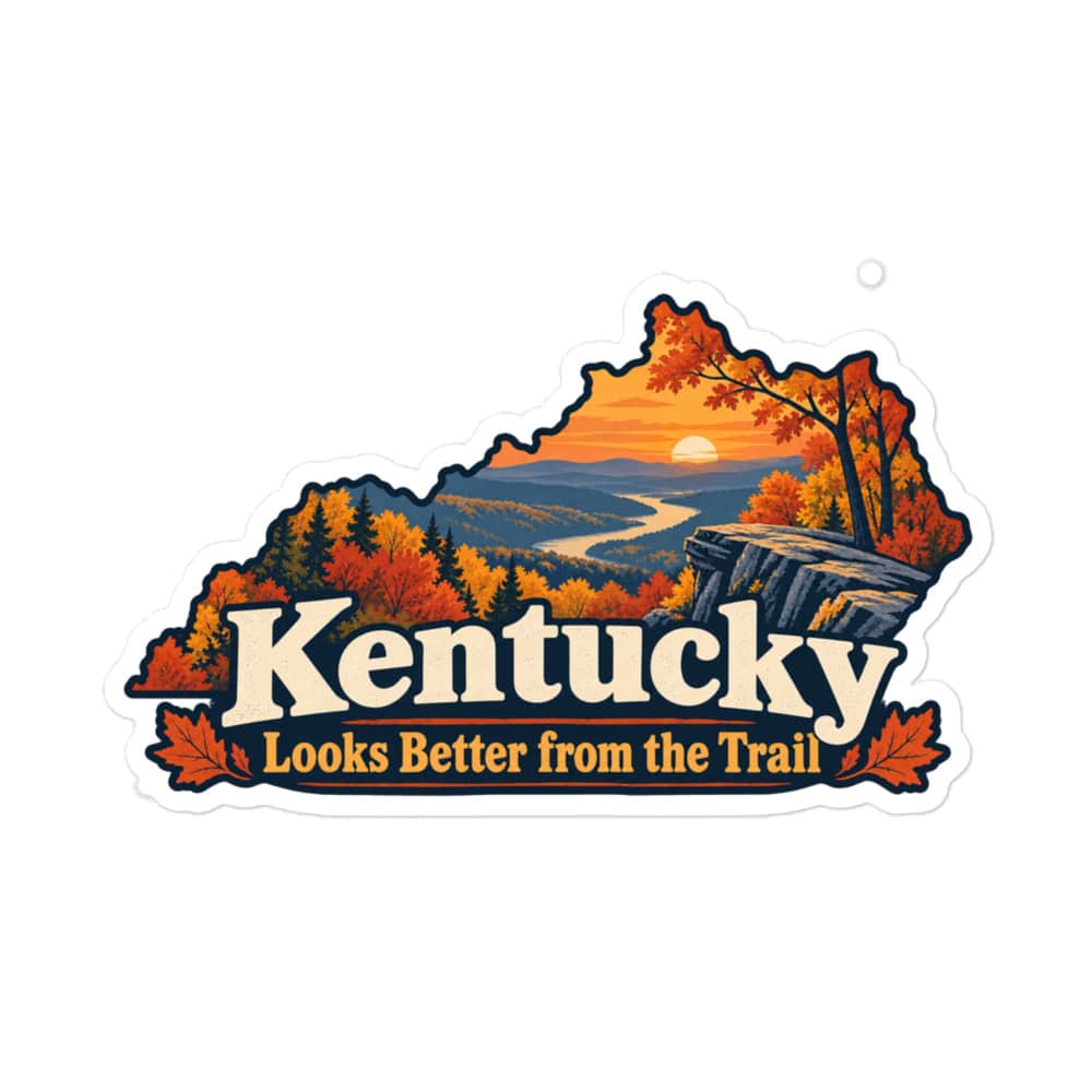 Kentucky Vinyl Sticker: Autumn woodland, Colorful Kentucky Silhouette