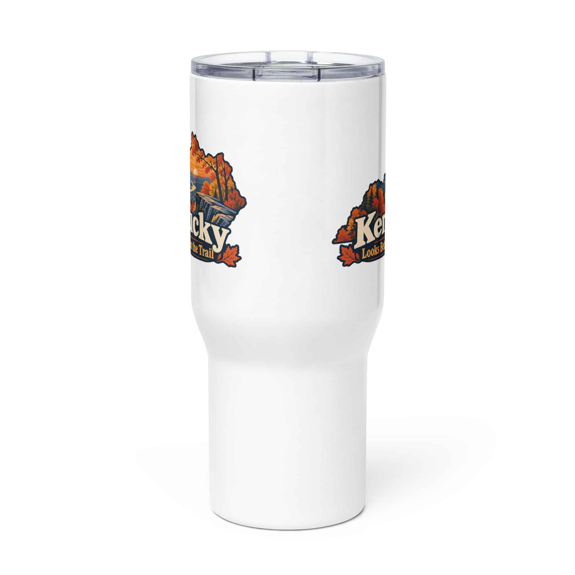 Kentucky Travel Mug: Autumn woodland, Colorful Kentucky Silhouette
