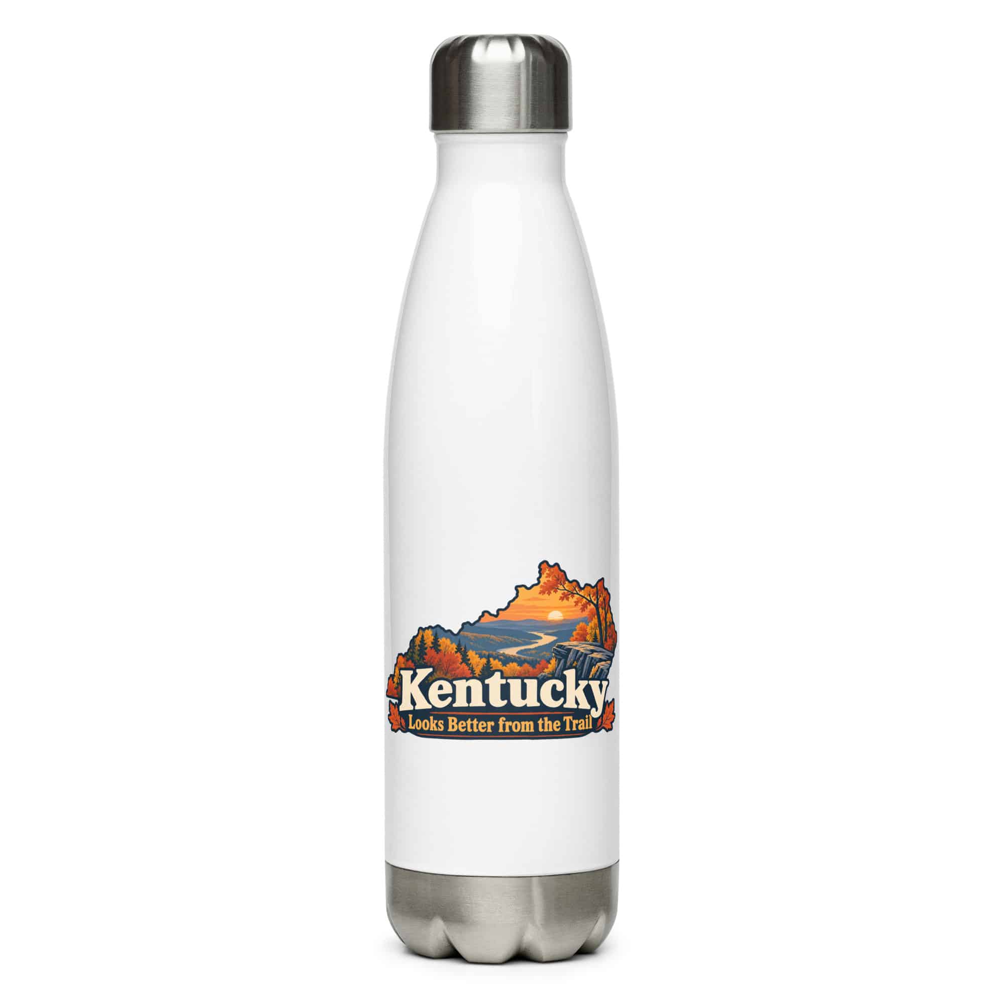 Kentucky Stainless Steel Water Bottle: Autumn woodland, Colorful Kentucky Silhouette