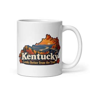 Kentucky White Ceramic Coffee Mug: Autumn woodland, Colorful Kentucky Silhouette - 11 oz - Main