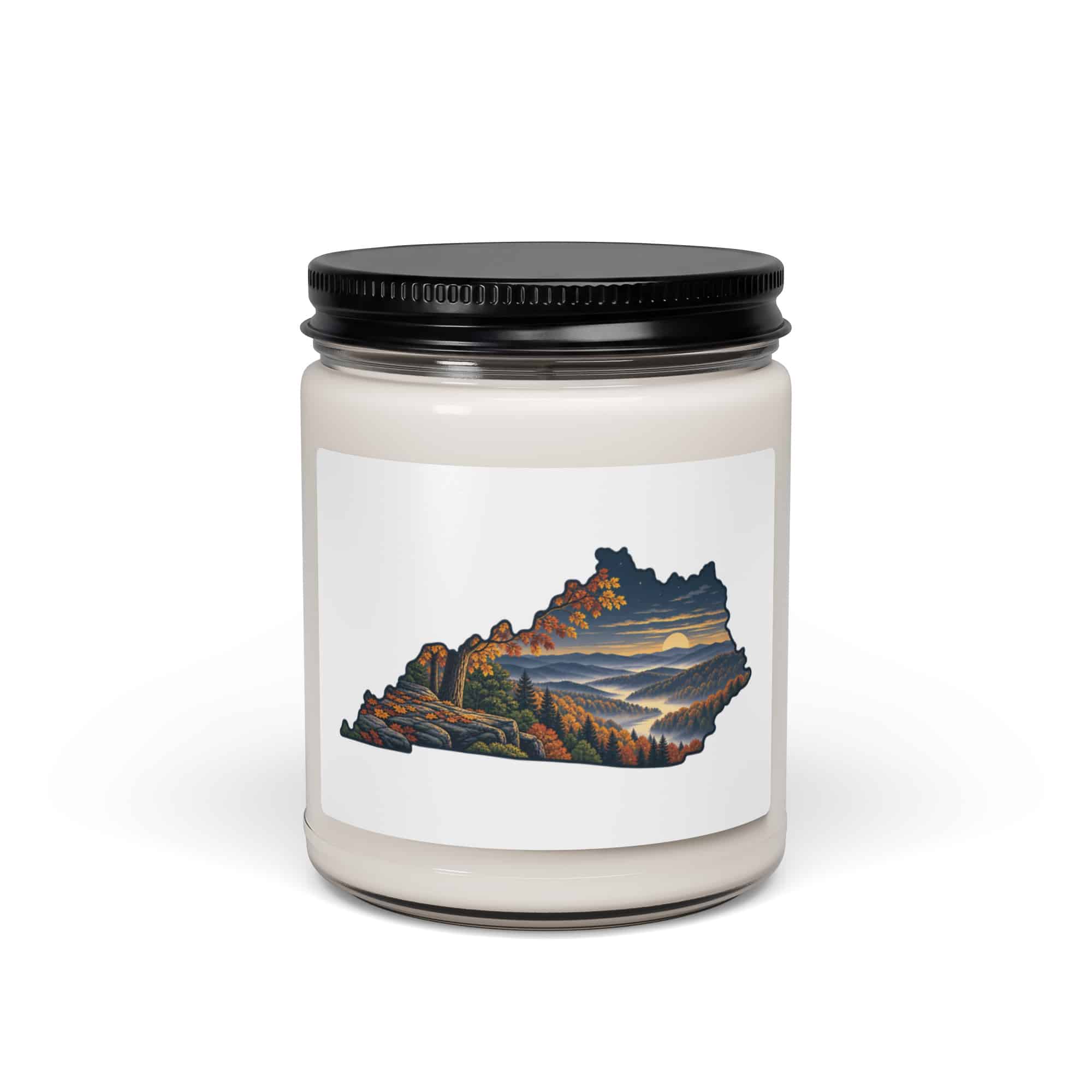 Kentucky Soy Wax Candle: Autumn woodland, Illustrated Kentucky Silhouette