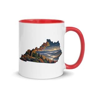 Kentucky Color Inside Coffee Mug: Autumn woodland, Illustrated Kentucky Silhouette - 11 oz - Main