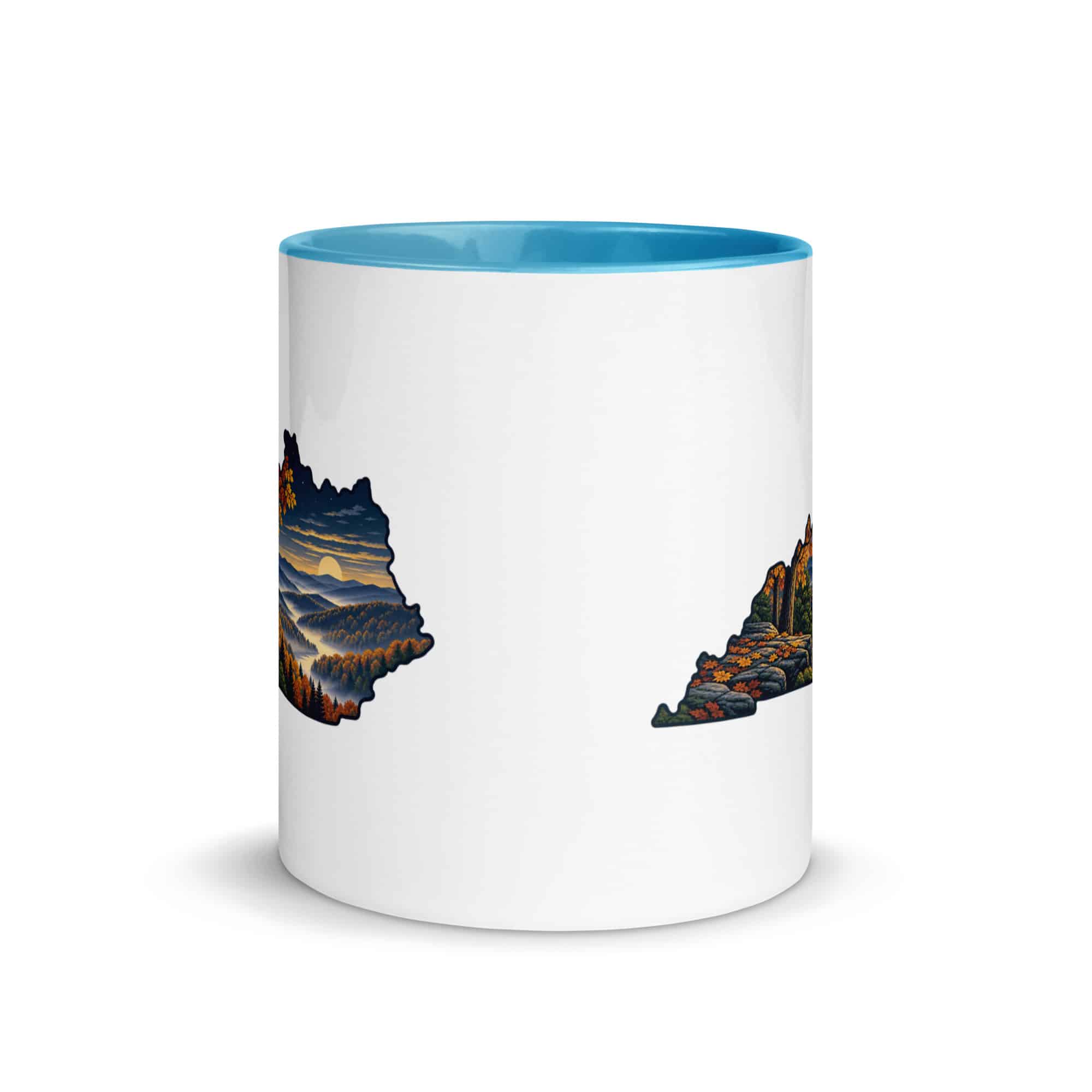 Kentucky Color Inside Coffee Mug: Autumn woodland, Illustrated Kentucky Silhouette