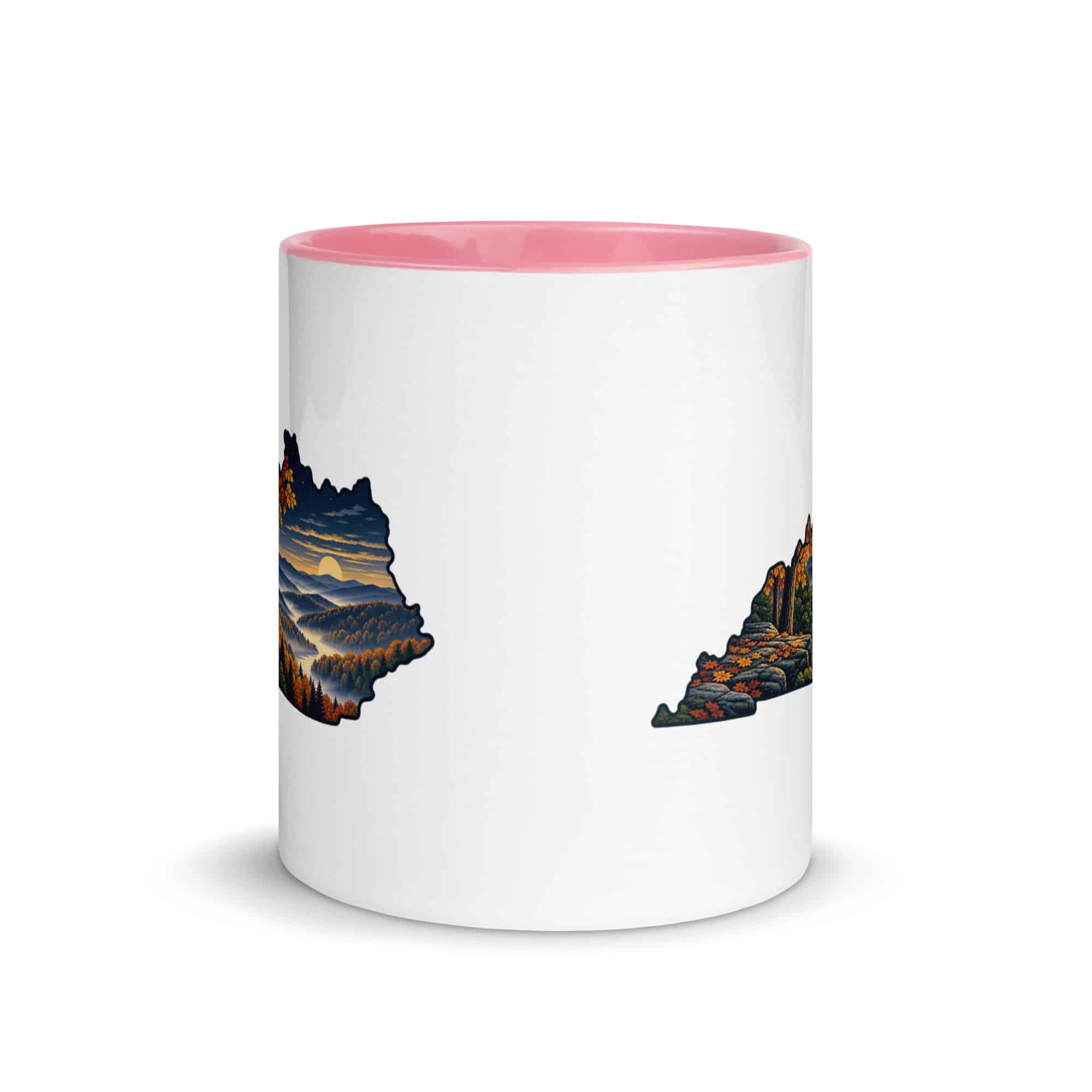 Kentucky Color Inside Coffee Mug: Autumn woodland, Illustrated Kentucky Silhouette