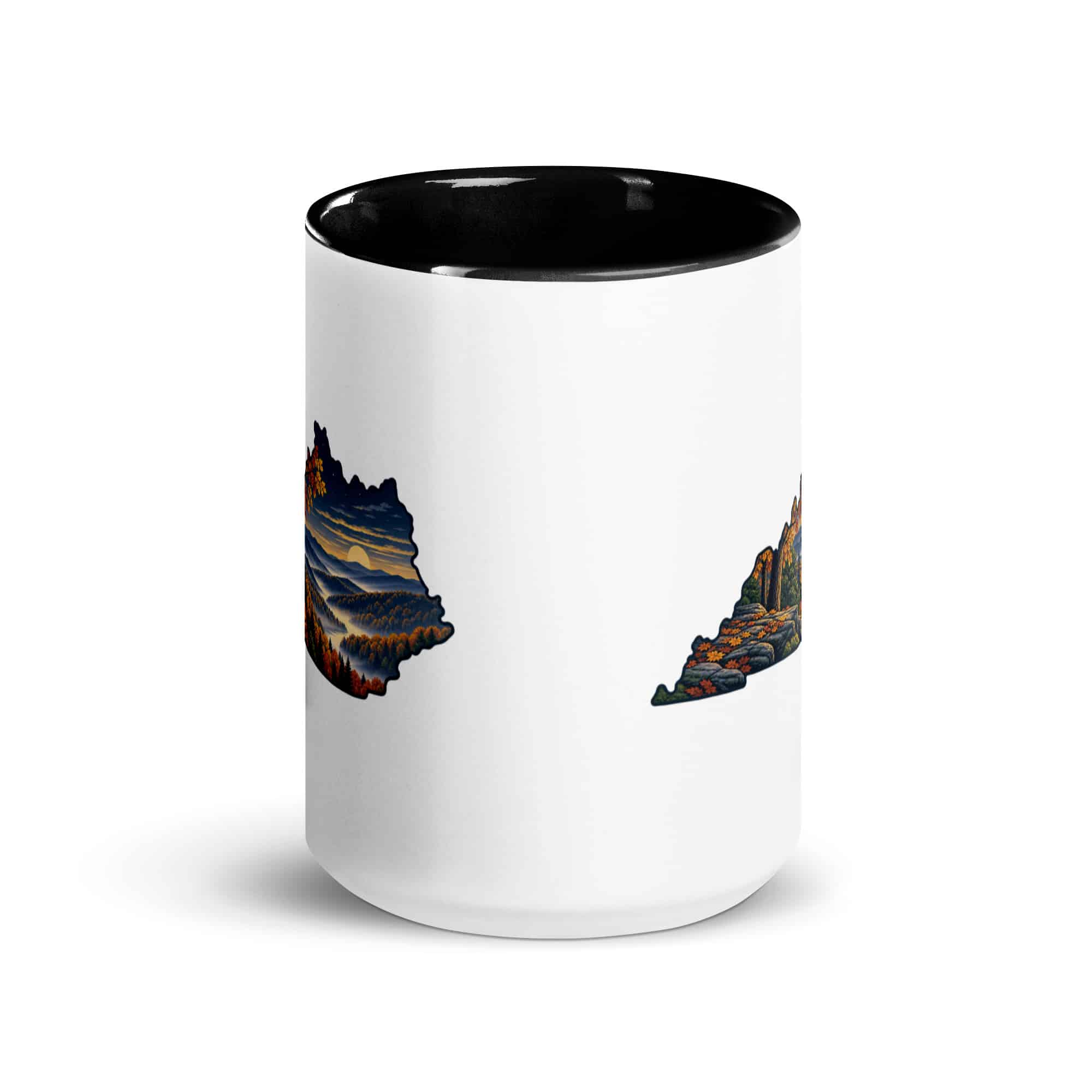 Kentucky Color Inside Coffee Mug: Autumn woodland, Illustrated Kentucky Silhouette