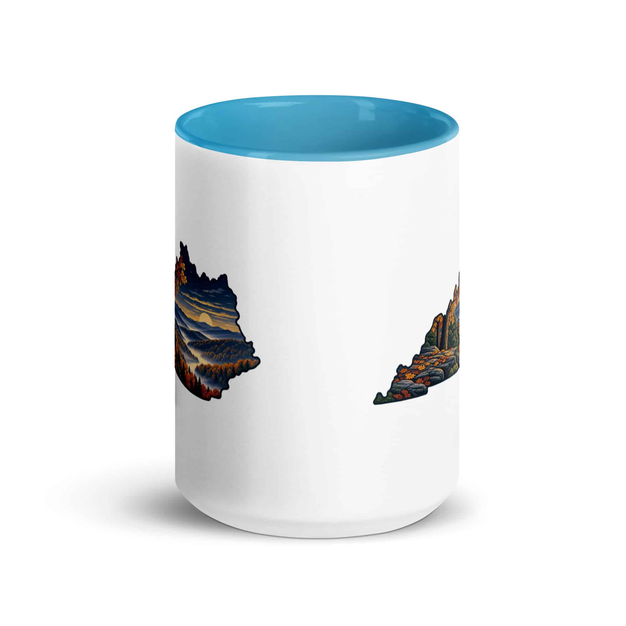 Kentucky Color Inside Coffee Mug: Autumn woodland, Illustrated Kentucky Silhouette