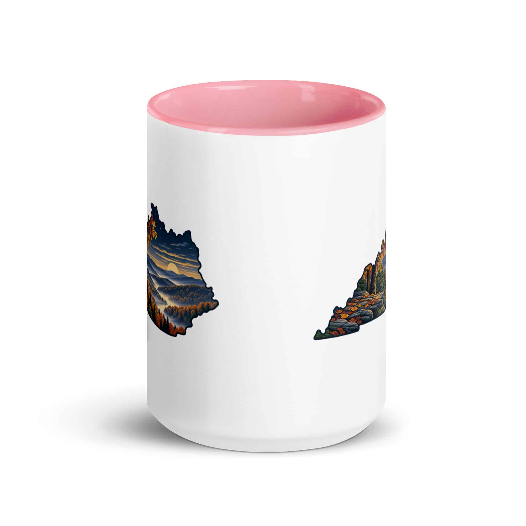 Kentucky Color Inside Coffee Mug: Autumn woodland, Illustrated Kentucky Silhouette