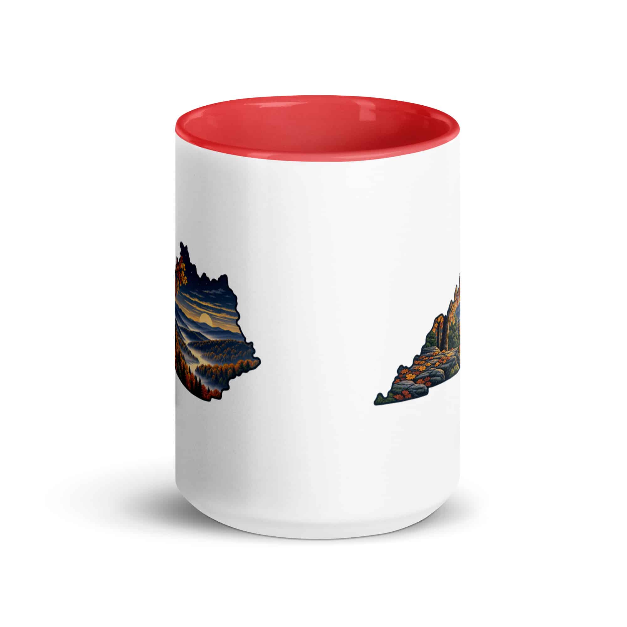 Kentucky Color Inside Coffee Mug: Autumn woodland, Illustrated Kentucky Silhouette