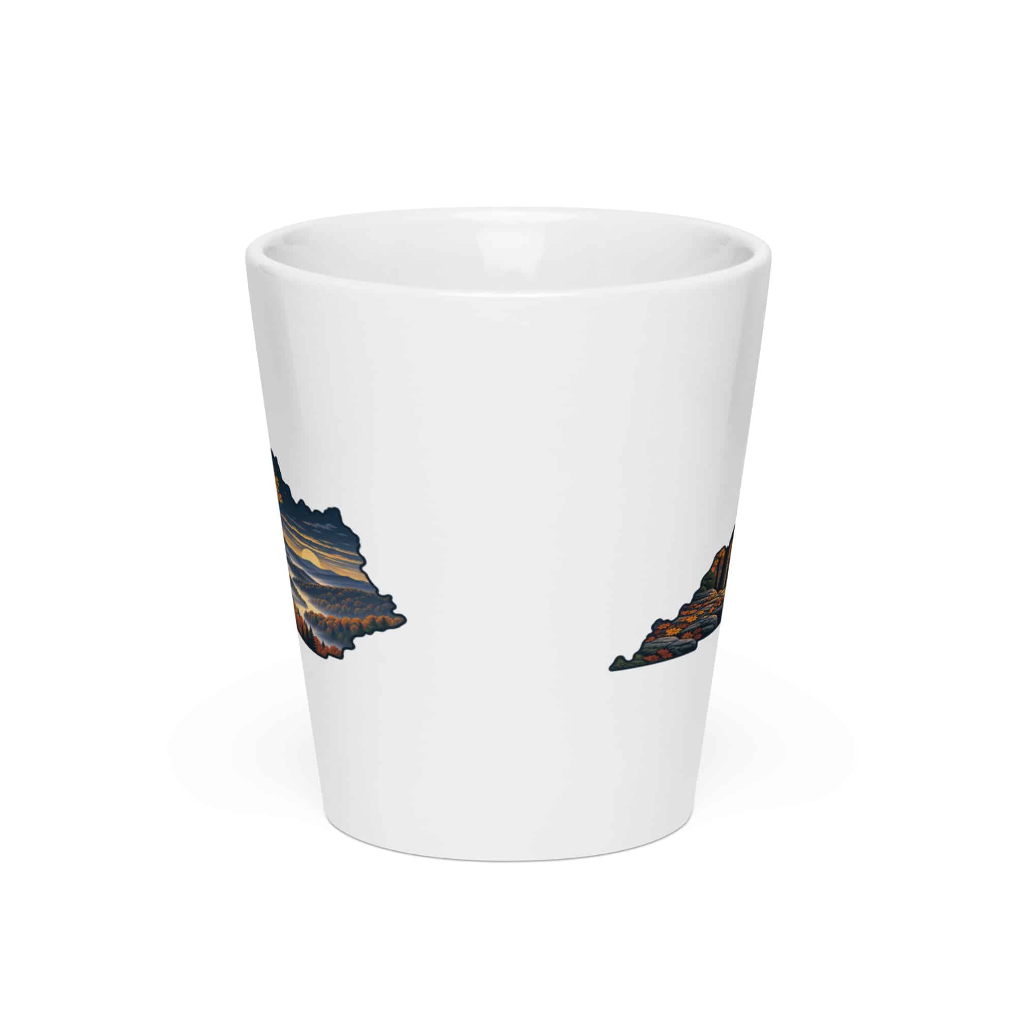 Kentucky Latte Mug: Autumn woodland, Illustrated Kentucky Silhouette