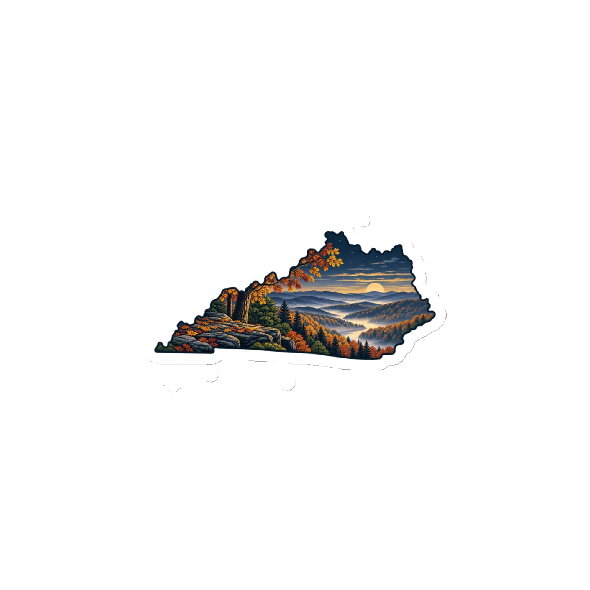 Kentucky Die-Cut Magnet: Autumn woodland, Illustrated Kentucky Silhouette