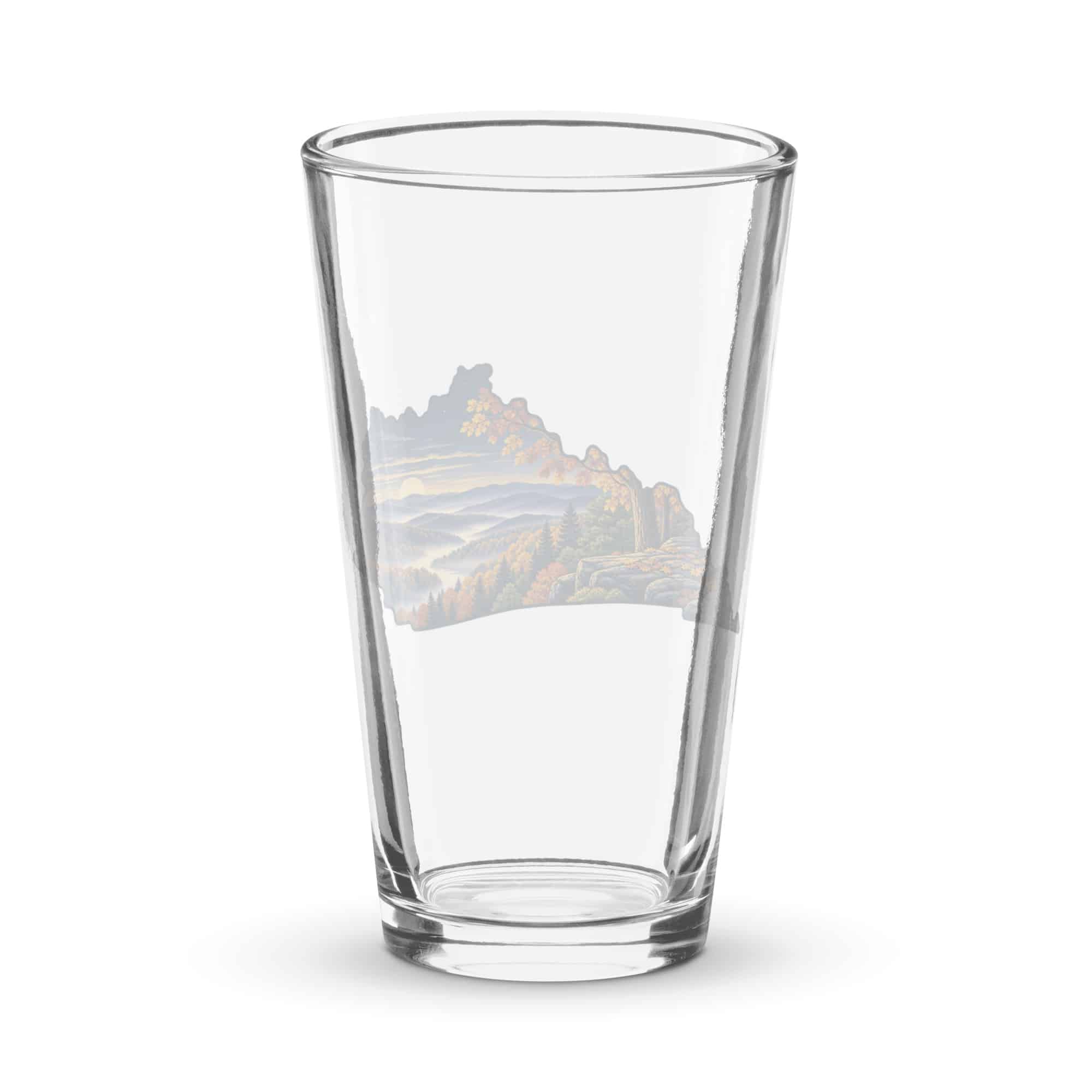 Kentucky Pint Glass: Autumn woodland, Illustrated Kentucky Silhouette