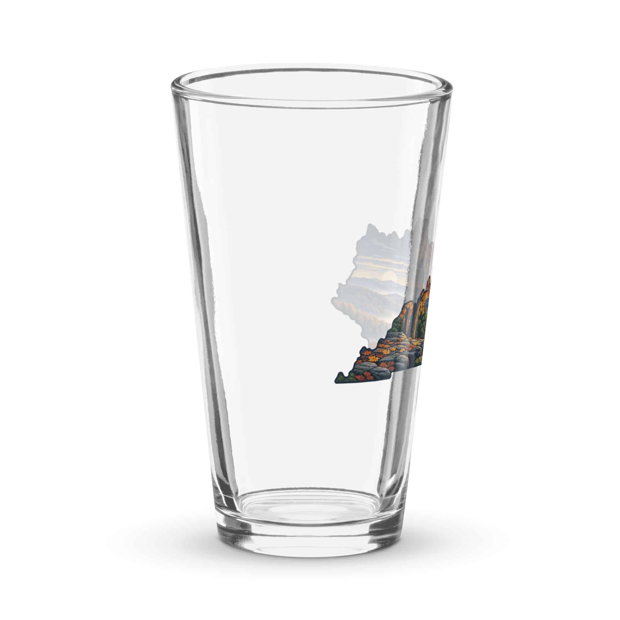 Kentucky Pint Glass: Autumn woodland, Illustrated Kentucky Silhouette