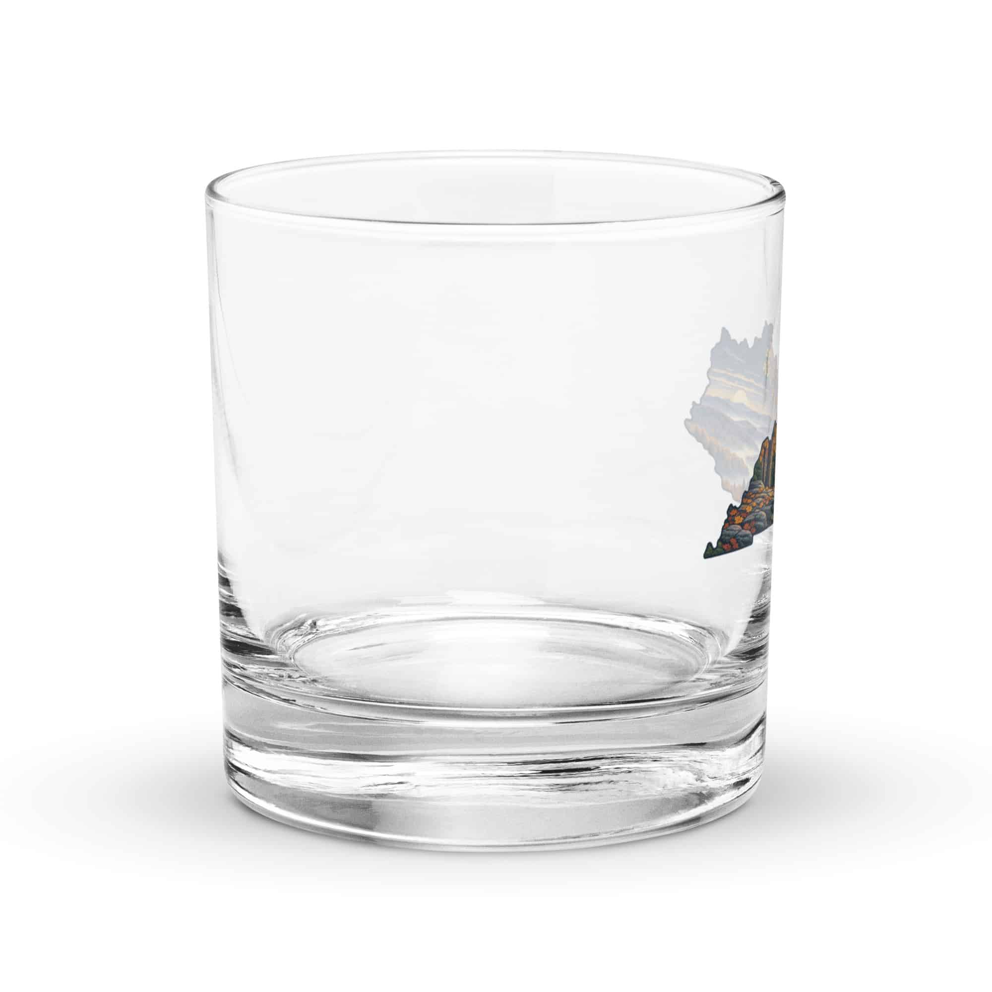 Kentucky Rocks Glass: Autumn woodland, Illustrated Kentucky Silhouette