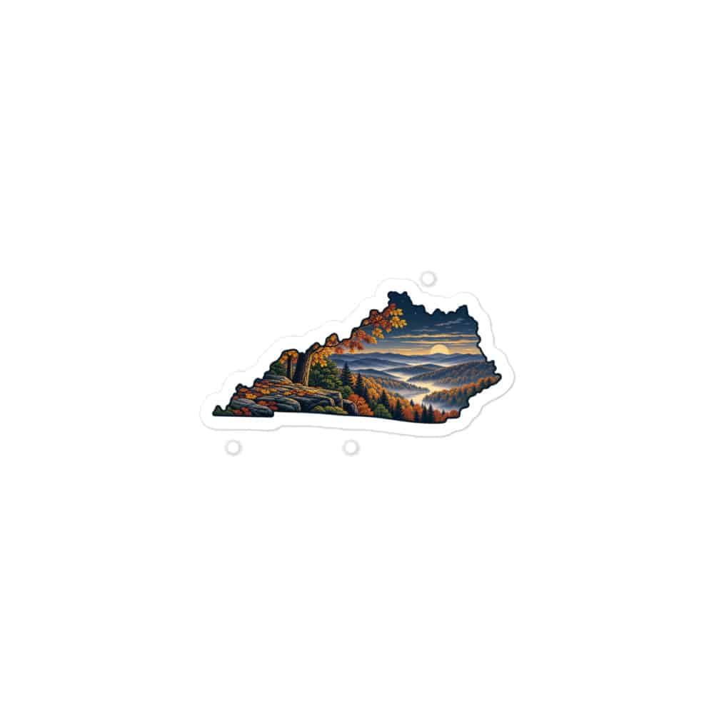 Kentucky Vinyl Sticker: Autumn woodland, Illustrated Kentucky Silhouette