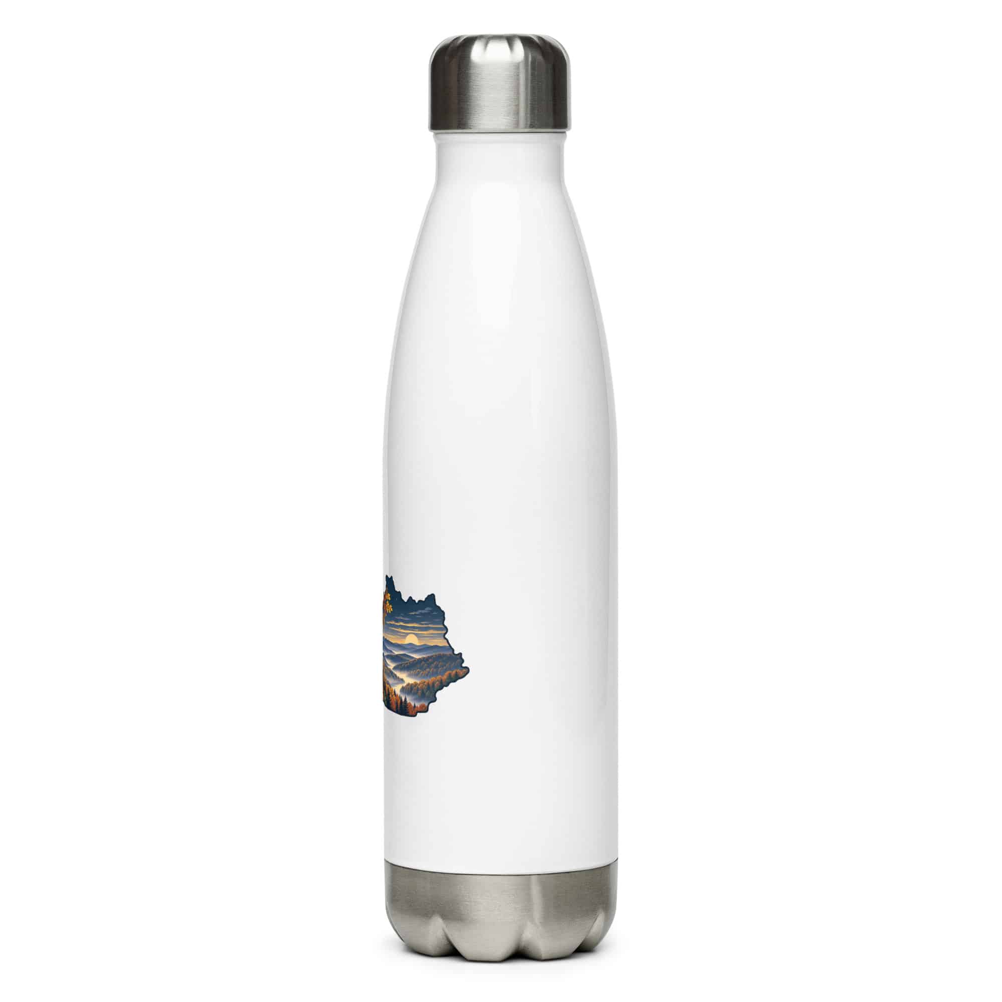 Kentucky Stainless Steel Water Bottle: Autumn woodland, Illustrated Kentucky Silhouette