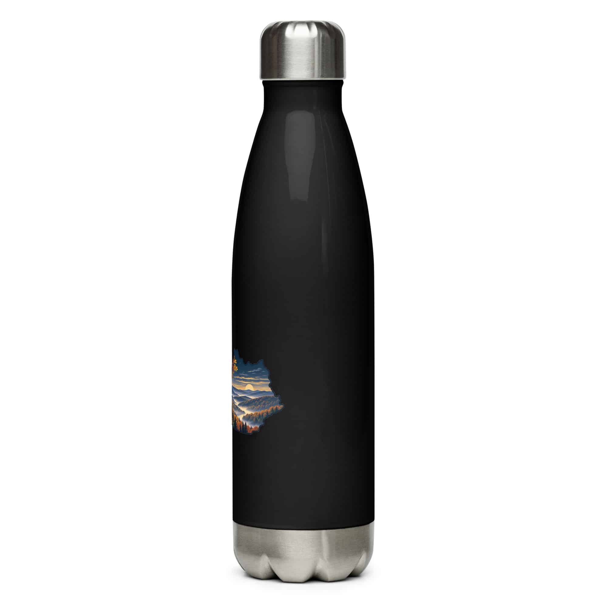 Kentucky Stainless Steel Water Bottle: Autumn woodland, Illustrated Kentucky Silhouette