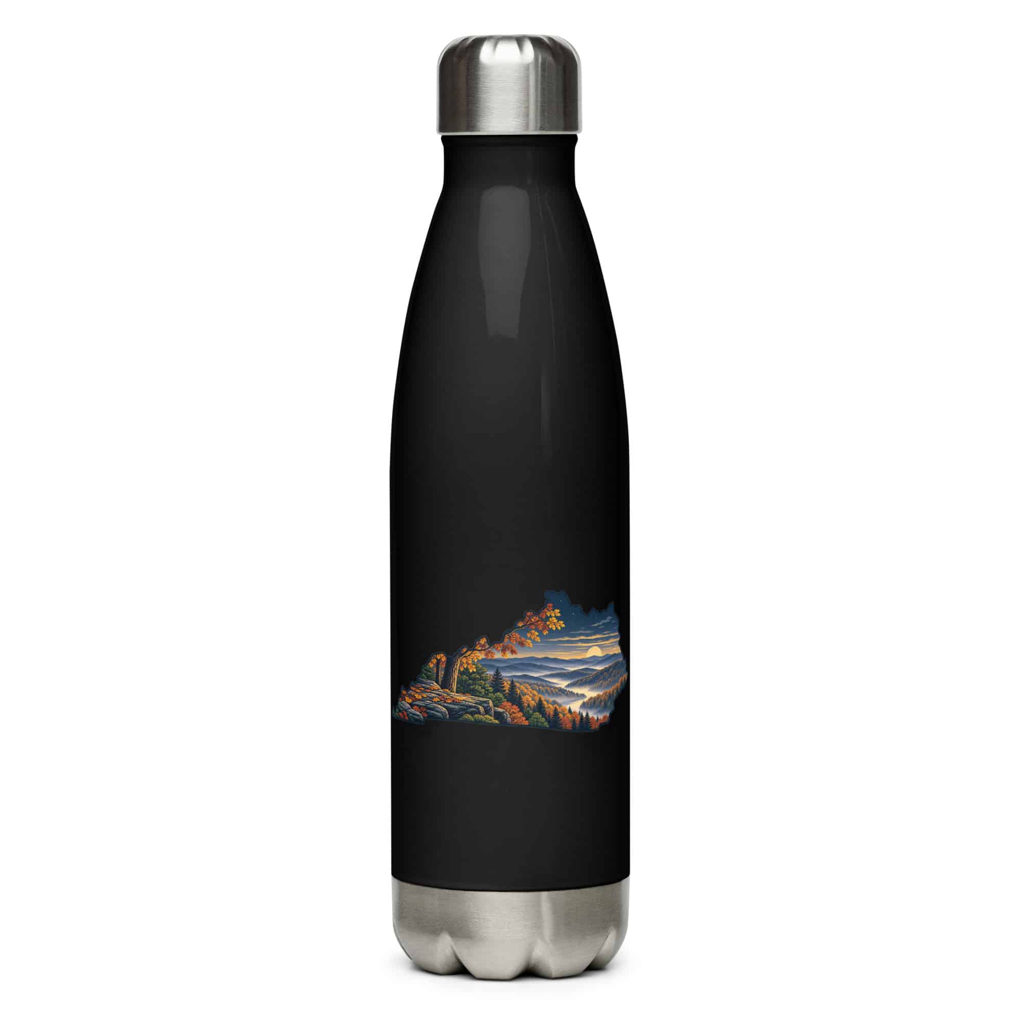 Kentucky Stainless Steel Water Bottle: Autumn woodland, Illustrated Kentucky Silhouette