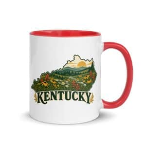 Kentucky Color Inside Coffee Mug: Wildflower meadow, Vintage Kentucky Silhouette - 11 oz - Main