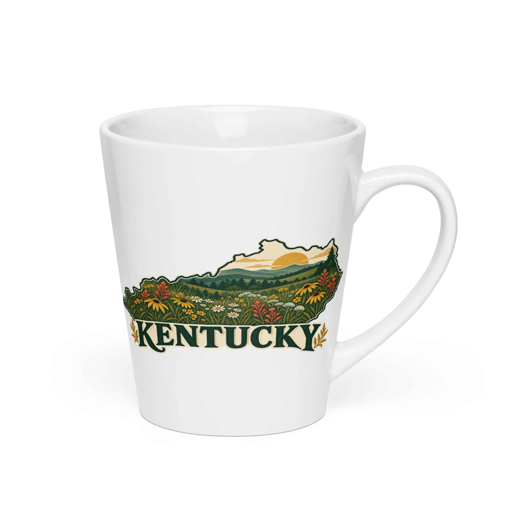 Kentucky Latte Mug: Wildflower meadow, Vintage Kentucky Silhouette