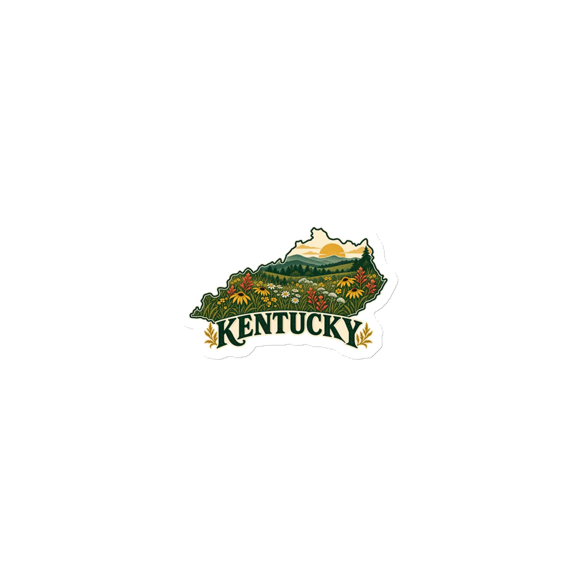 Kentucky Die-Cut Magnet: Wildflower meadow, Vintage Kentucky Silhouette