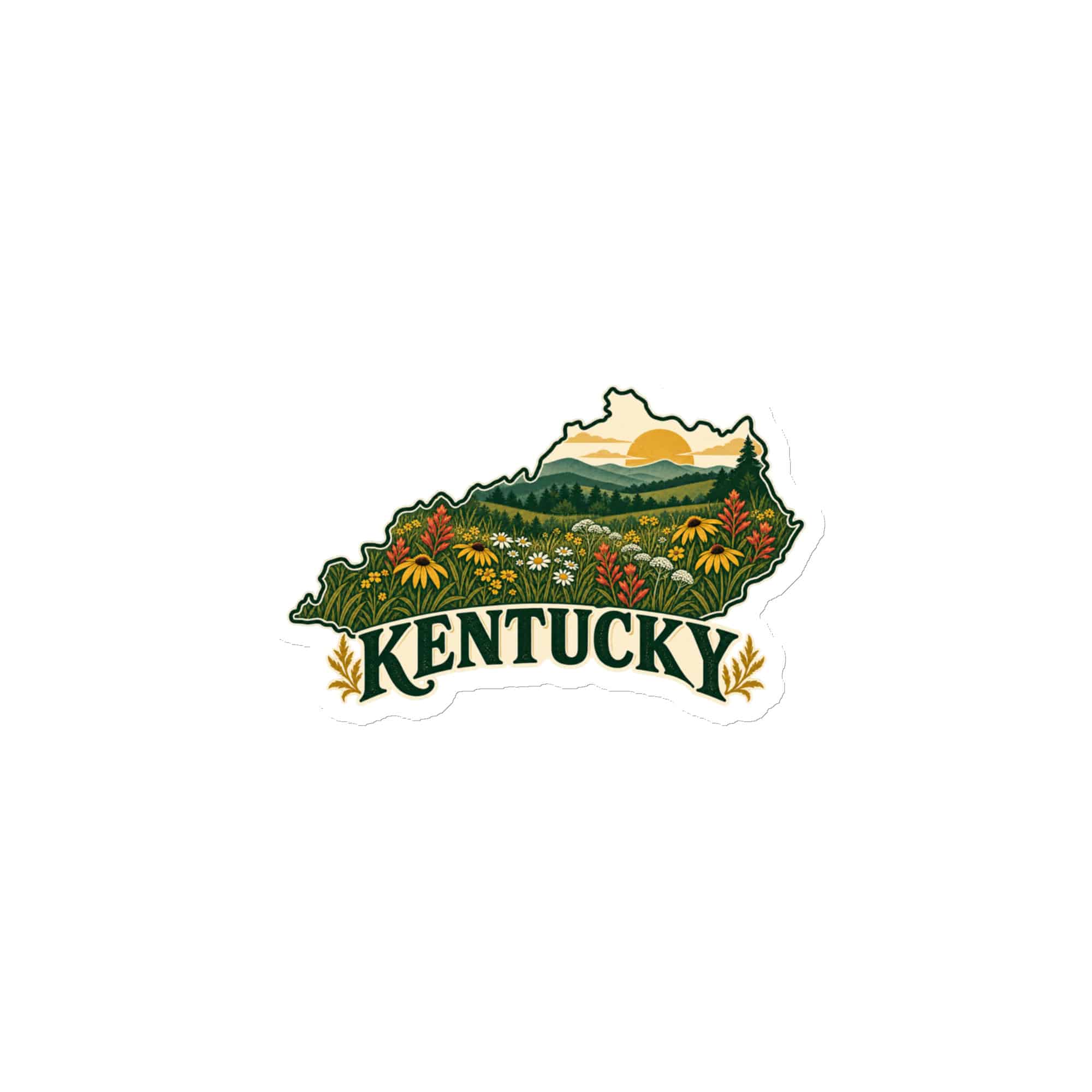 Kentucky Die-Cut Magnet: Wildflower meadow, Vintage Kentucky Silhouette