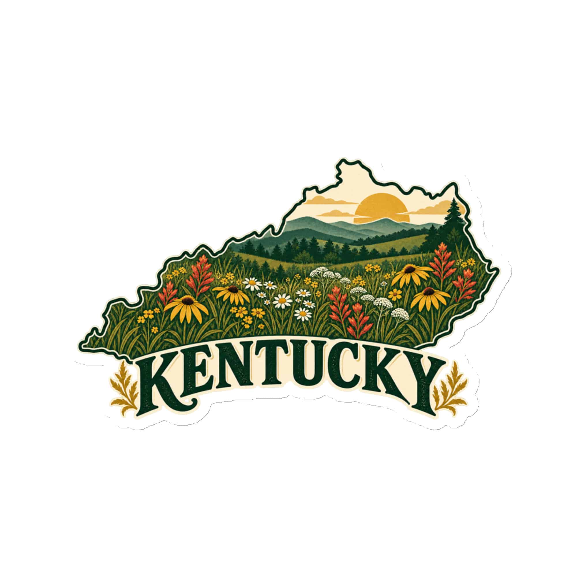 Kentucky Die-Cut Magnet: Wildflower meadow, Vintage Kentucky Silhouette