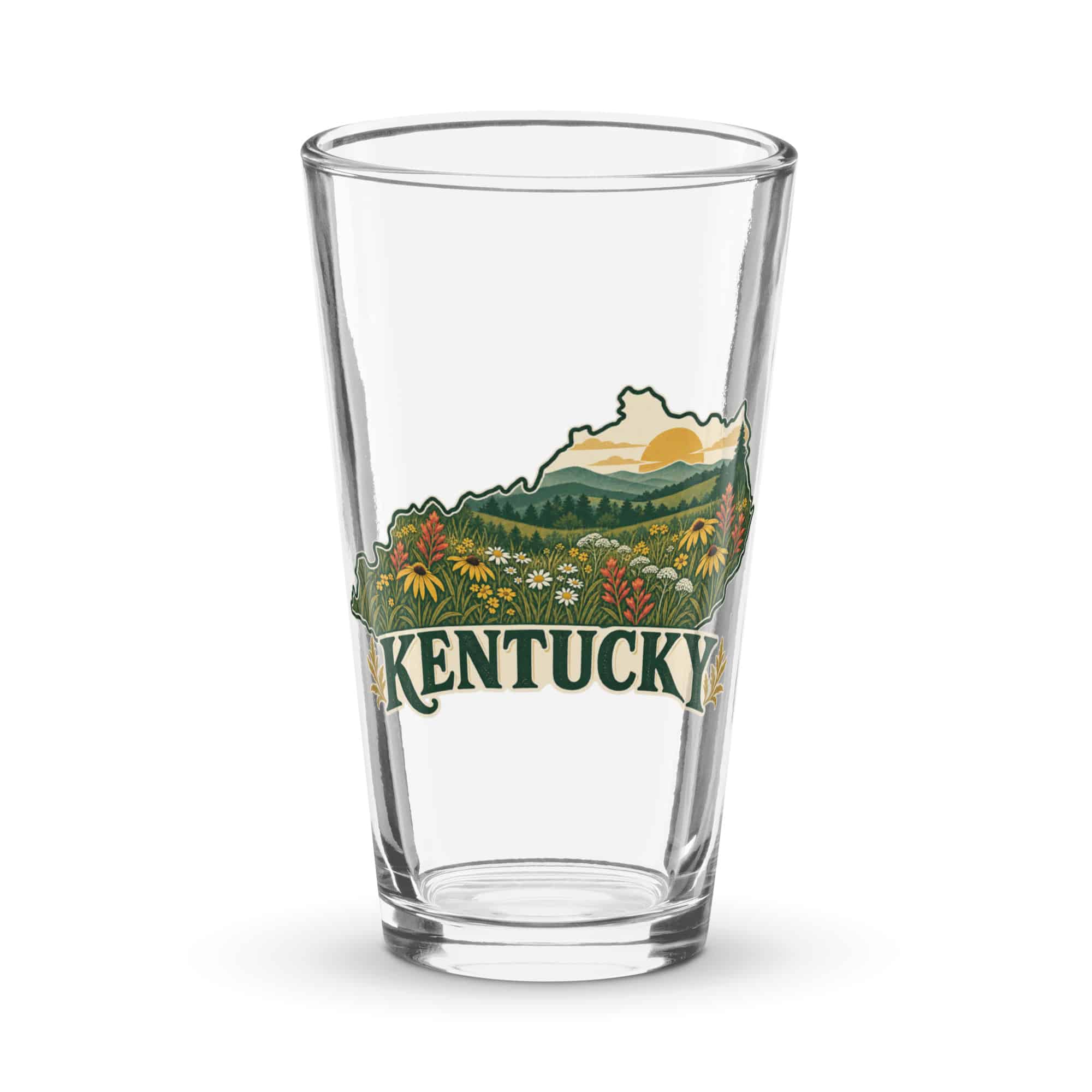 Kentucky Pint Glass: Wildflower meadow, Vintage Kentucky Silhouette