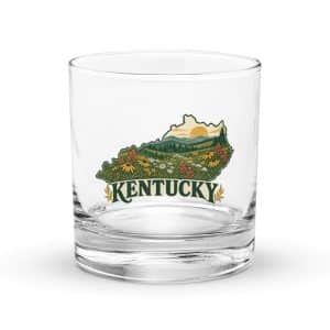 Kentucky Rocks Glass: Wildflower meadow, Vintage Kentucky Silhouette - 10.5 oz - Main