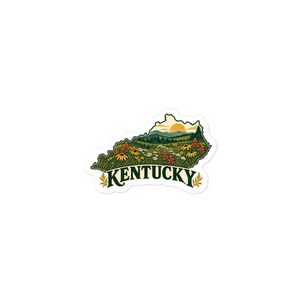 Kentucky Vinyl Sticker: Wildflower meadow, Vintage Kentucky Silhouette