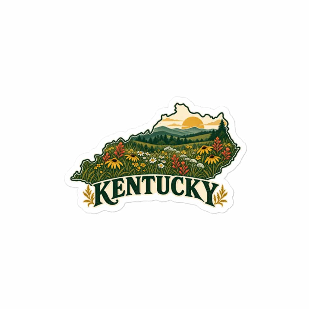Kentucky Vinyl Sticker: Wildflower meadow, Vintage Kentucky Silhouette