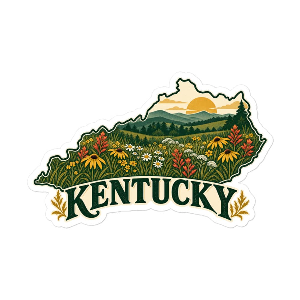Kentucky Vinyl Sticker: Wildflower meadow, Vintage Kentucky Silhouette