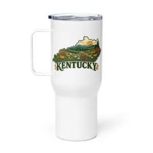 Kentucky Travel Mug: Wildflower meadow, Vintage Kentucky Silhouette - 25 oz - Main