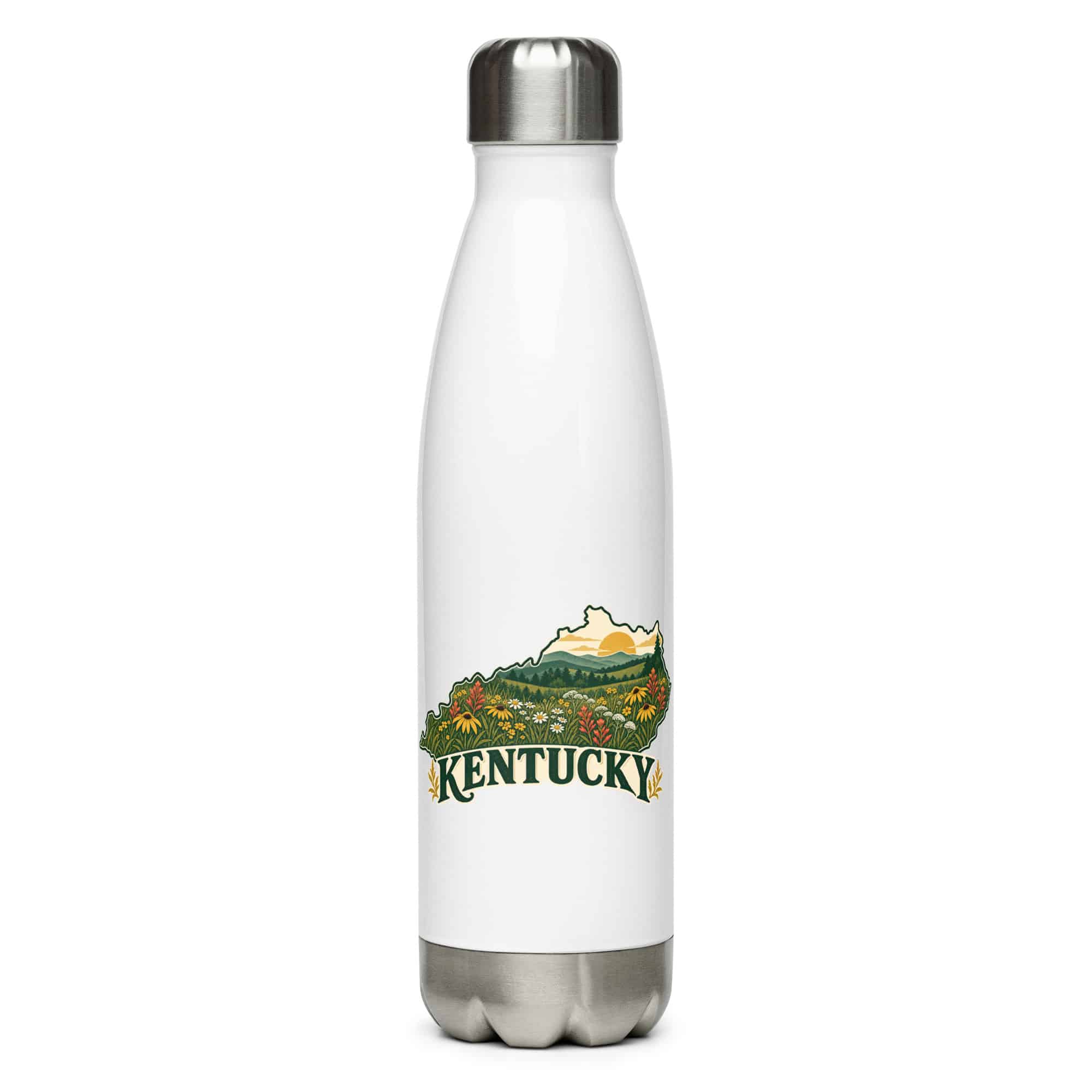 Kentucky Stainless Steel Water Bottle: Wildflower meadow, Vintage Kentucky Silhouette