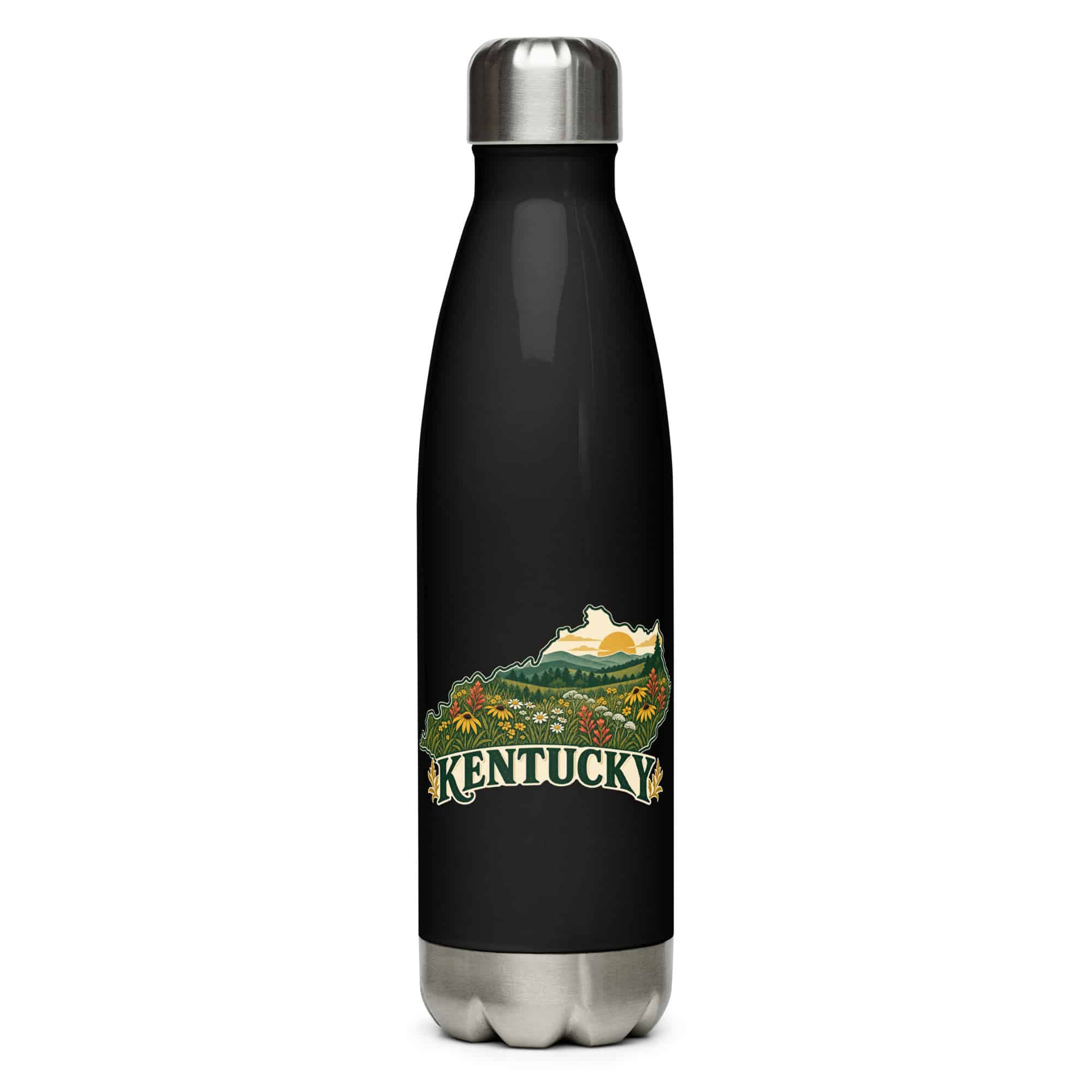 Kentucky Stainless Steel Water Bottle: Wildflower meadow, Vintage Kentucky Silhouette