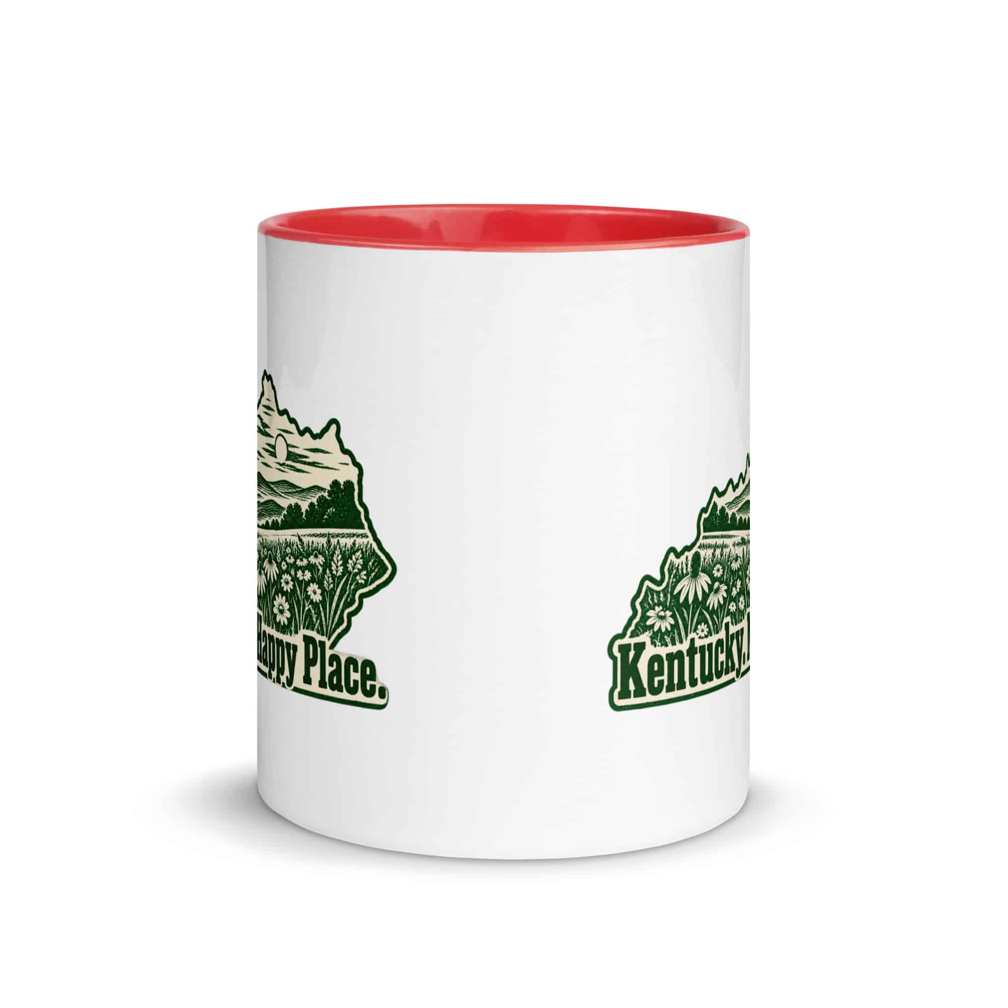 Kentucky Color Inside Coffee Mug: Wildflower meadow, Woodcut Kentucky Silhouette