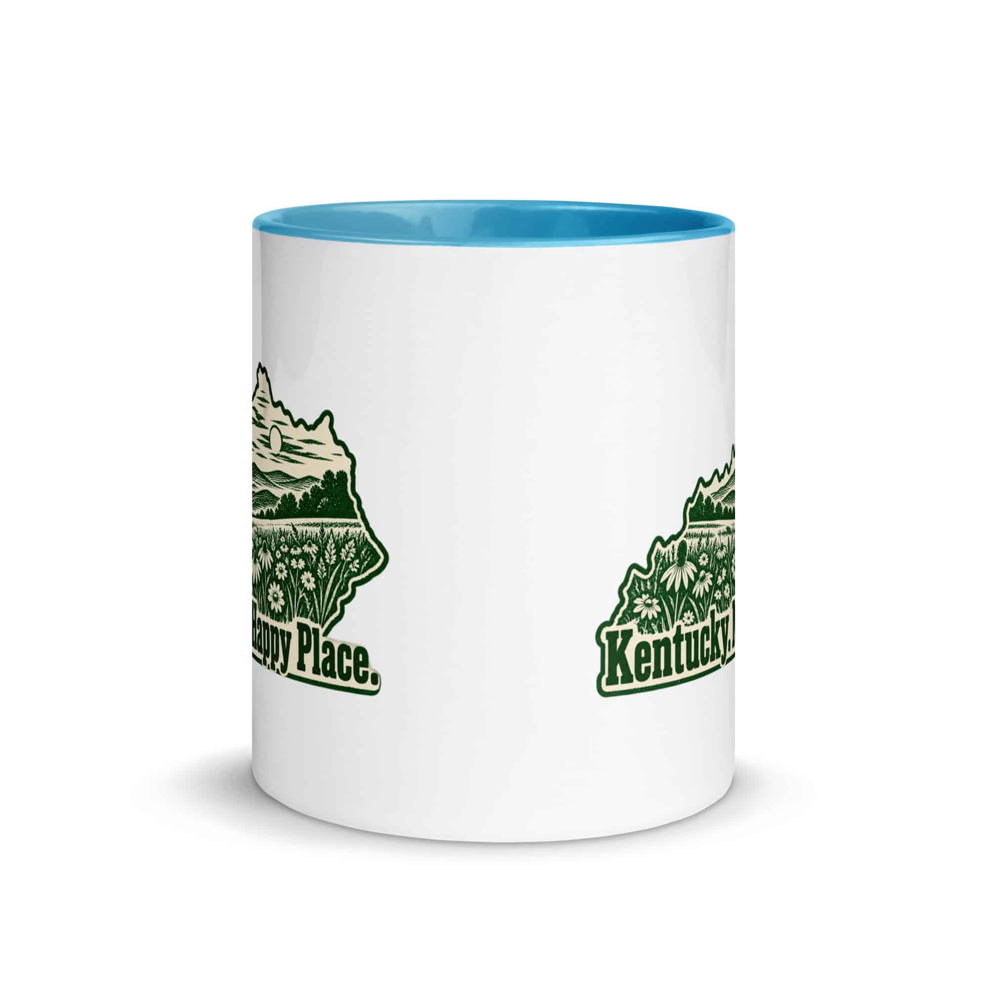 Kentucky Color Inside Coffee Mug: Wildflower meadow, Woodcut Kentucky Silhouette
