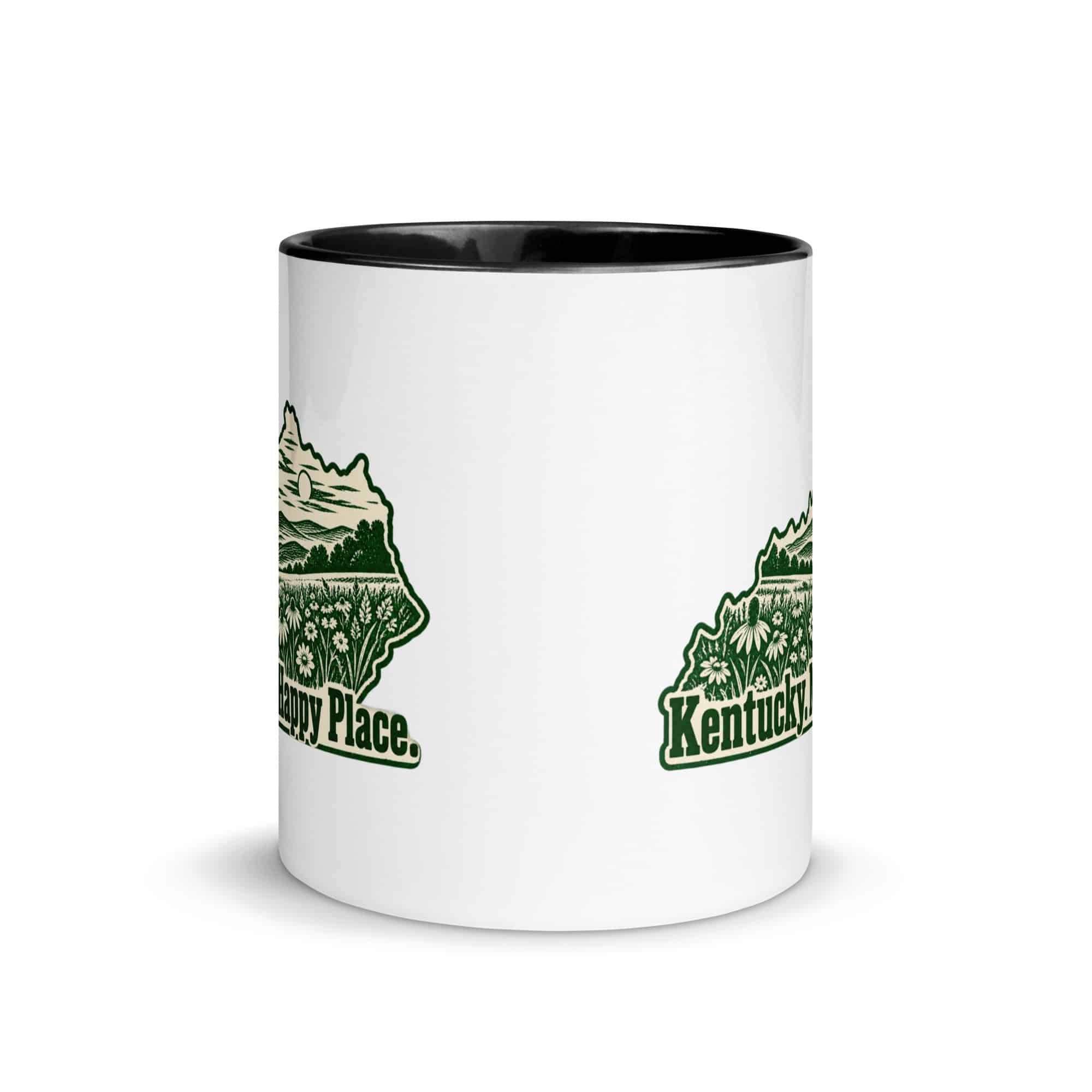 Kentucky Color Inside Coffee Mug: Wildflower meadow, Woodcut Kentucky Silhouette