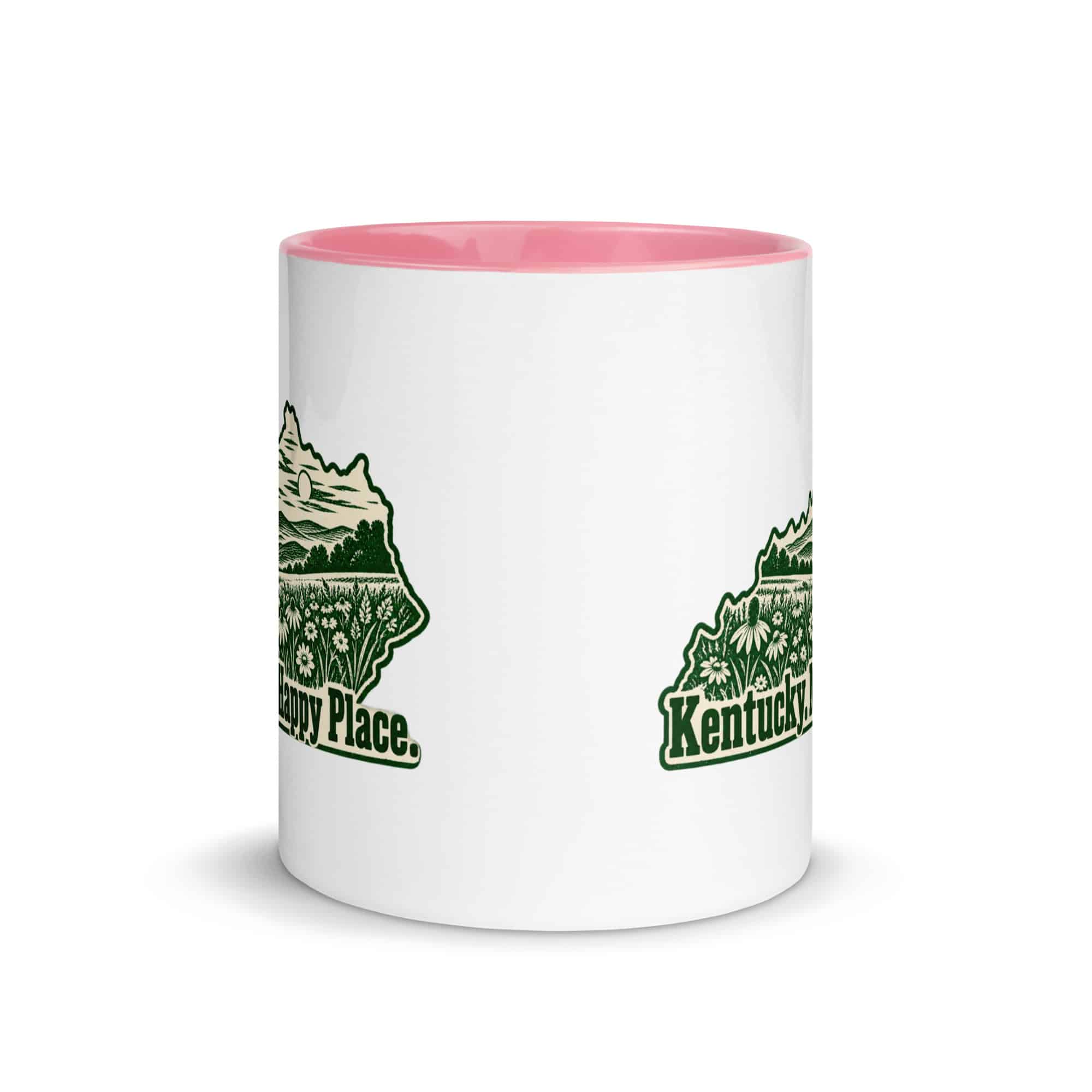 Kentucky Color Inside Coffee Mug: Wildflower meadow, Woodcut Kentucky Silhouette