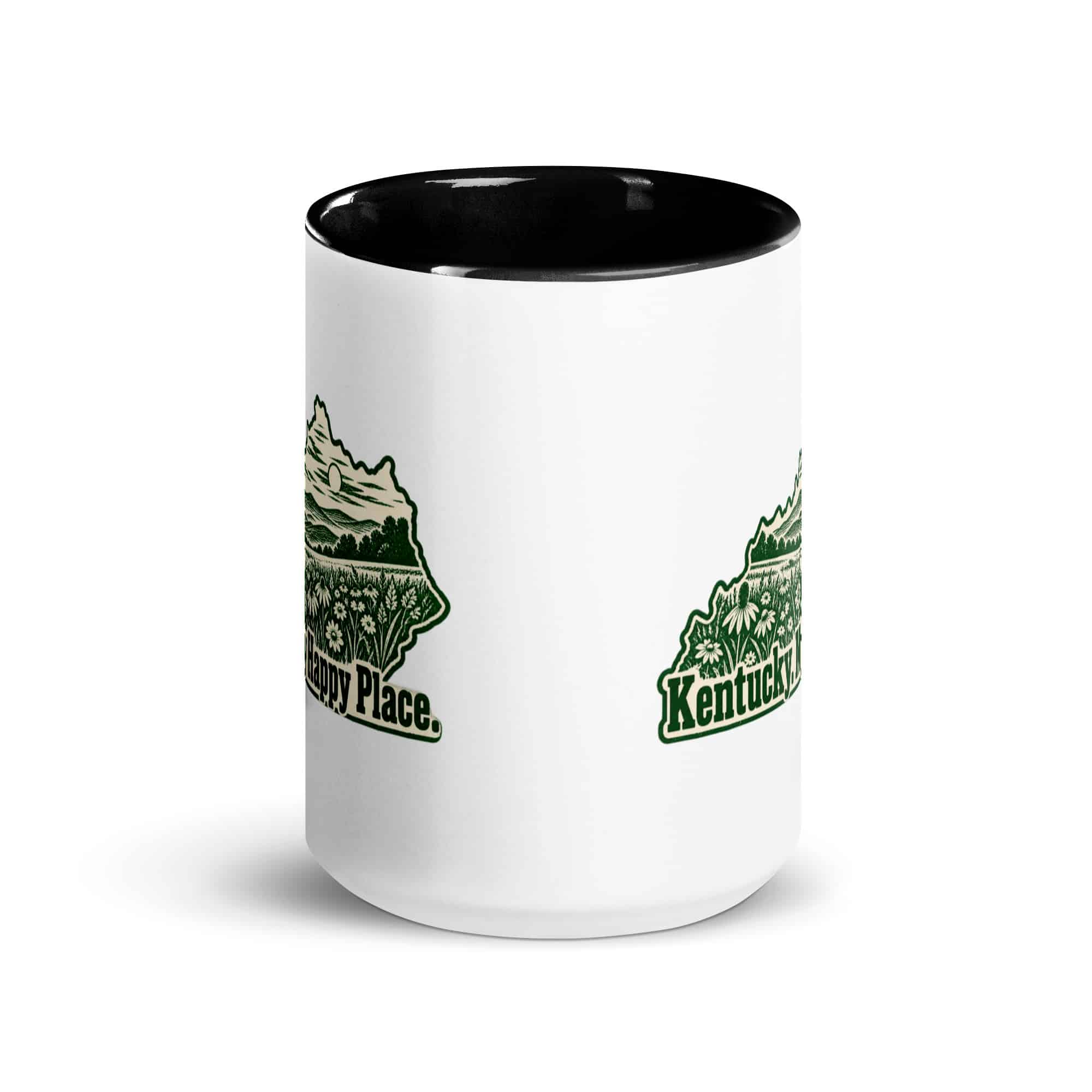 Kentucky Color Inside Coffee Mug: Wildflower meadow, Woodcut Kentucky Silhouette