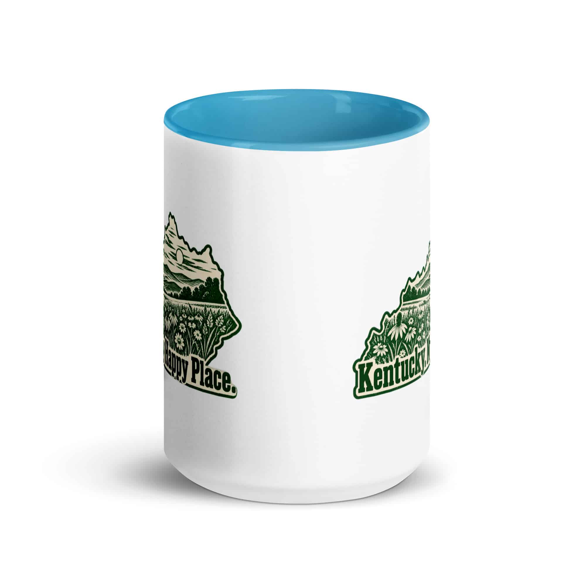 Kentucky Color Inside Coffee Mug: Wildflower meadow, Woodcut Kentucky Silhouette