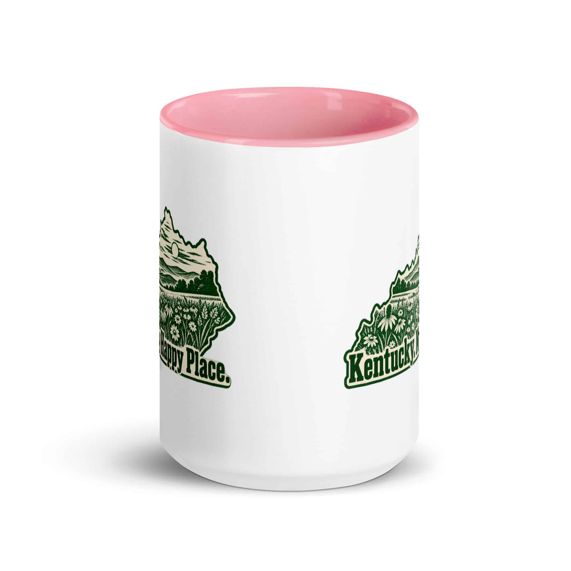 Kentucky Color Inside Coffee Mug: Wildflower meadow, Woodcut Kentucky Silhouette