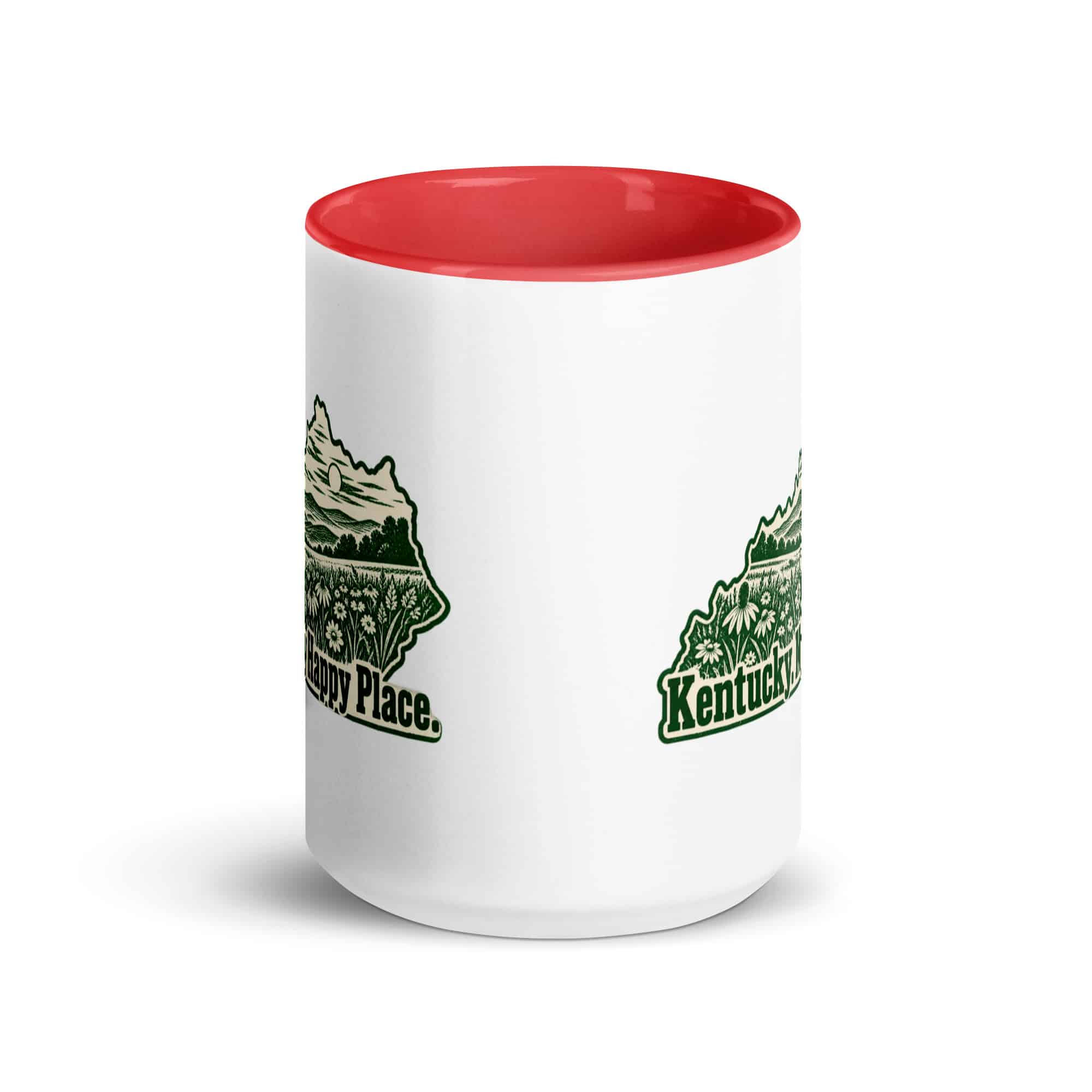 Kentucky Color Inside Coffee Mug: Wildflower meadow, Woodcut Kentucky Silhouette