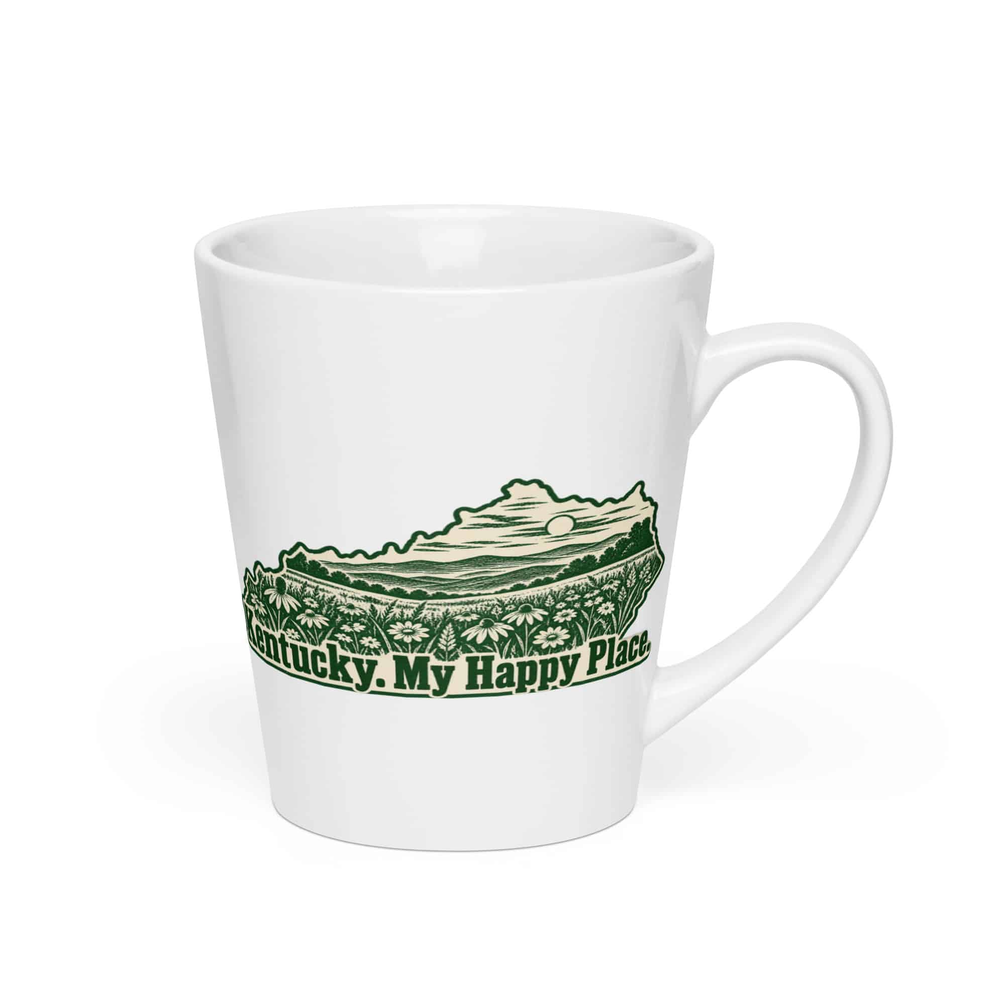 Kentucky Latte Mug: Wildflower meadow, Woodcut Kentucky Silhouette