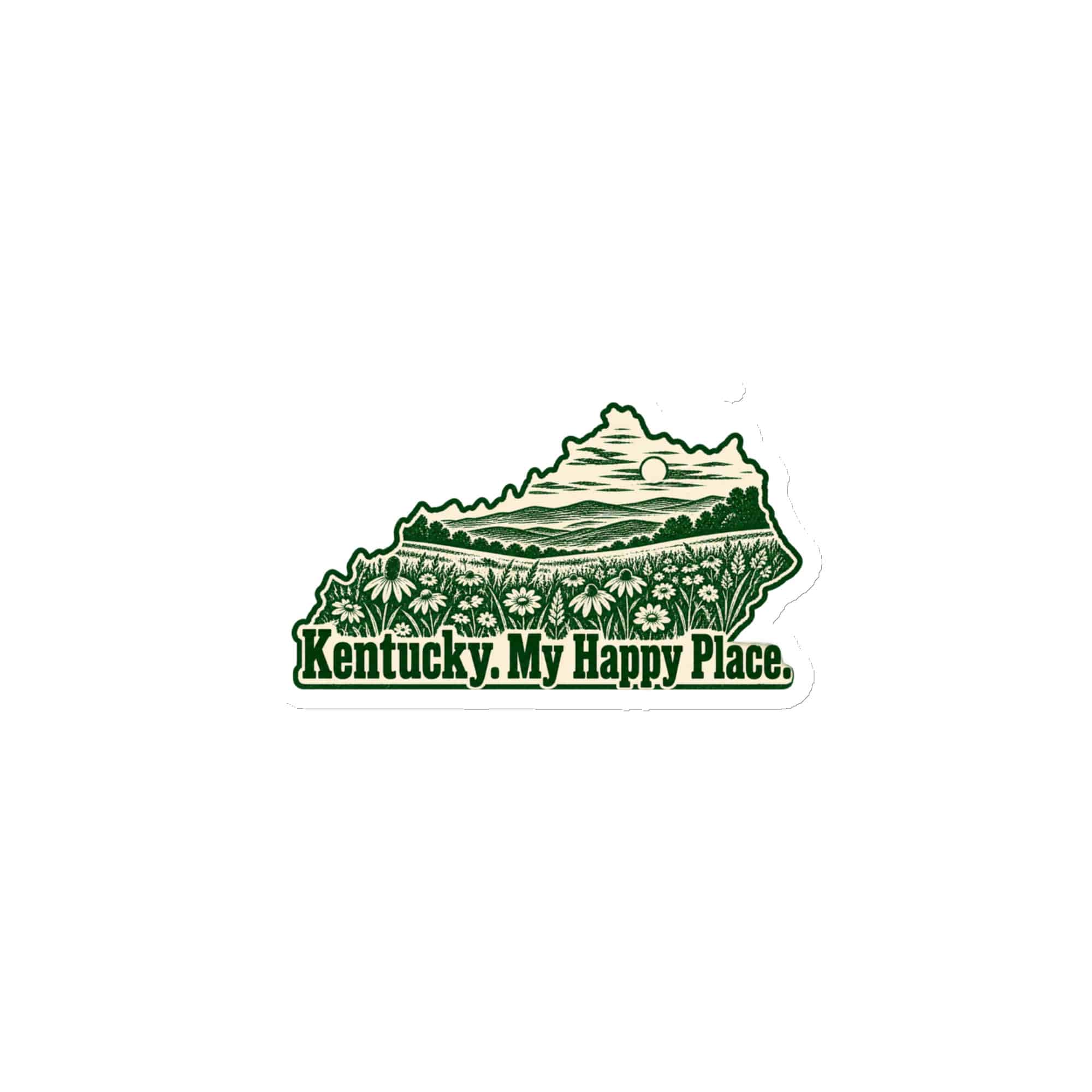 Kentucky Die-Cut Magnet: Wildflower meadow, Woodcut Kentucky Silhouette